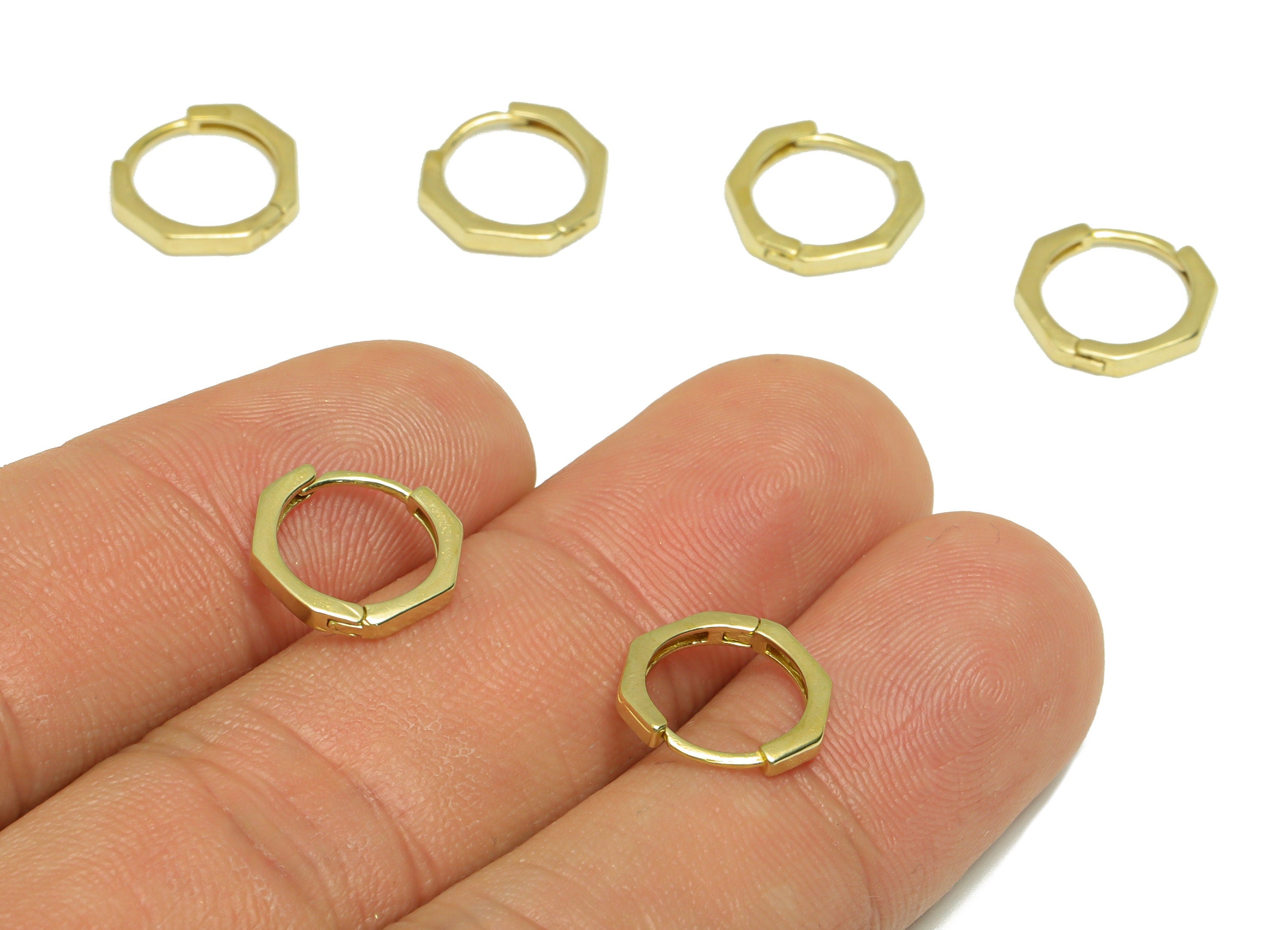 Brass Hexagon Huggie Hoop - Raw Brass Earring Clasp - Brass Hoop Clasp Earring - Brass Geometry Hoop Earring - 11.54x11.54x1.74mm - PP9164 - DOMEDBAZAAR