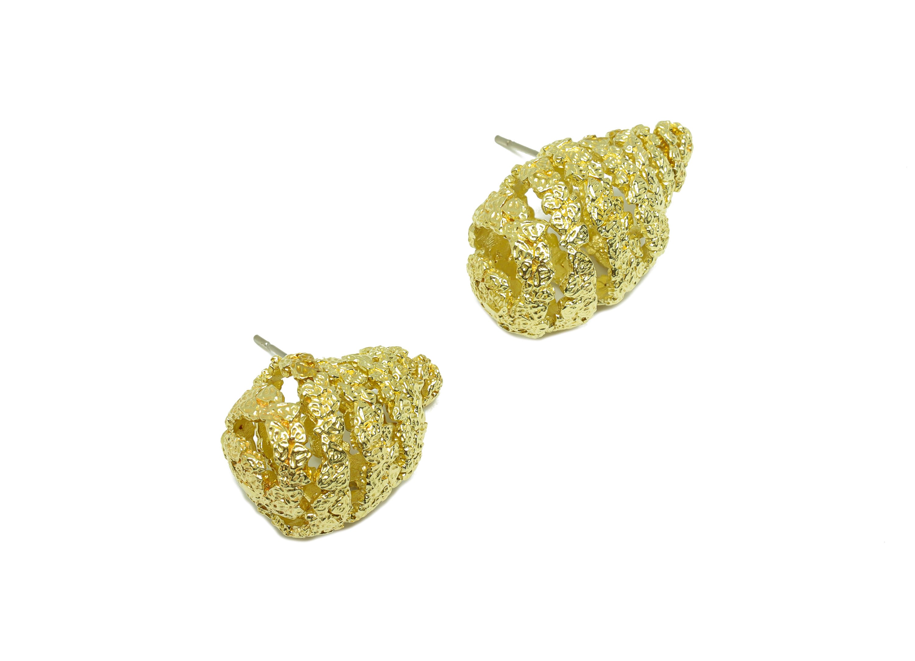 Brass Textured Drop Earring Stud - Raw Brass Frosted Twine Wire Earring Post - Brass Cubic Teardrop Earring Post - 25.71x23.85x14mm - PP9195 - DOMEDBAZAAR