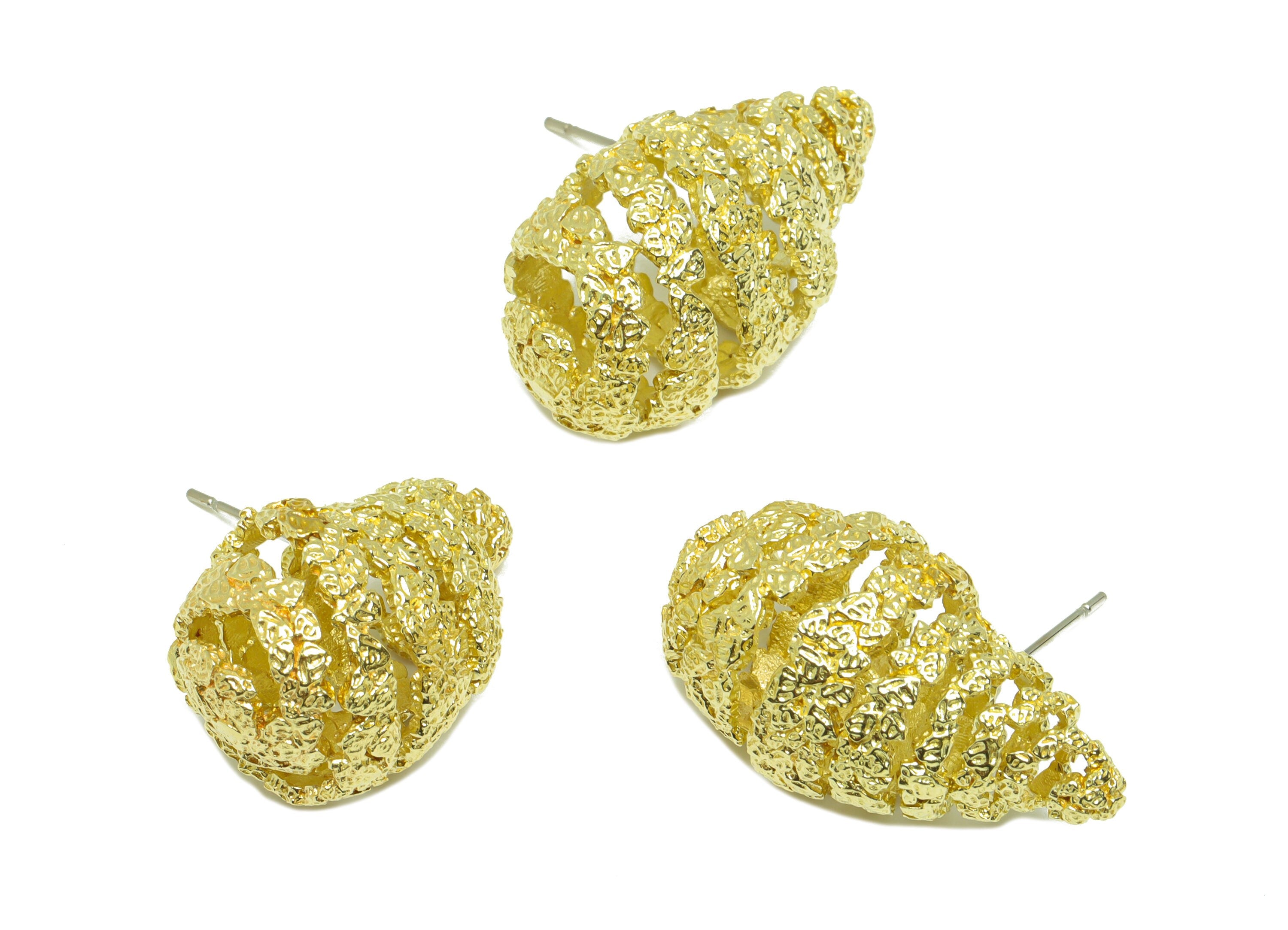 Brass Textured Drop Earring Stud - Raw Brass Frosted Twine Wire Earring Post - Brass Cubic Teardrop Earring Post - 25.71x23.85x14mm - PP9195 - DOMEDBAZAAR