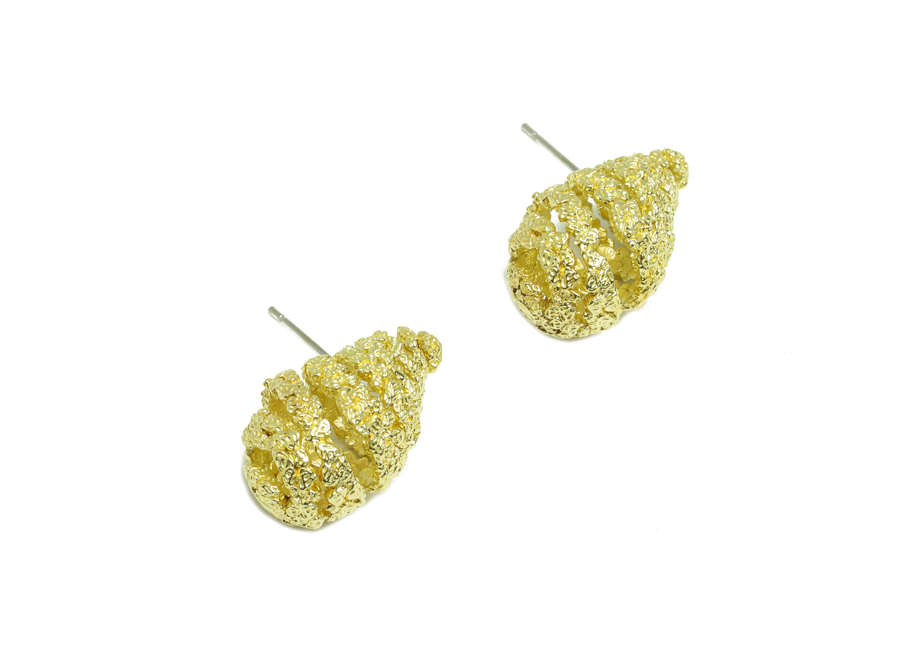 Brass Textured Drop Earring Stud - Raw Brass Frosted Twine Wire Earring Post - Brass Cubic Teardrop Earring Post - 23.65x22.76x12mm - PP9196 - DOMEDBAZAAR