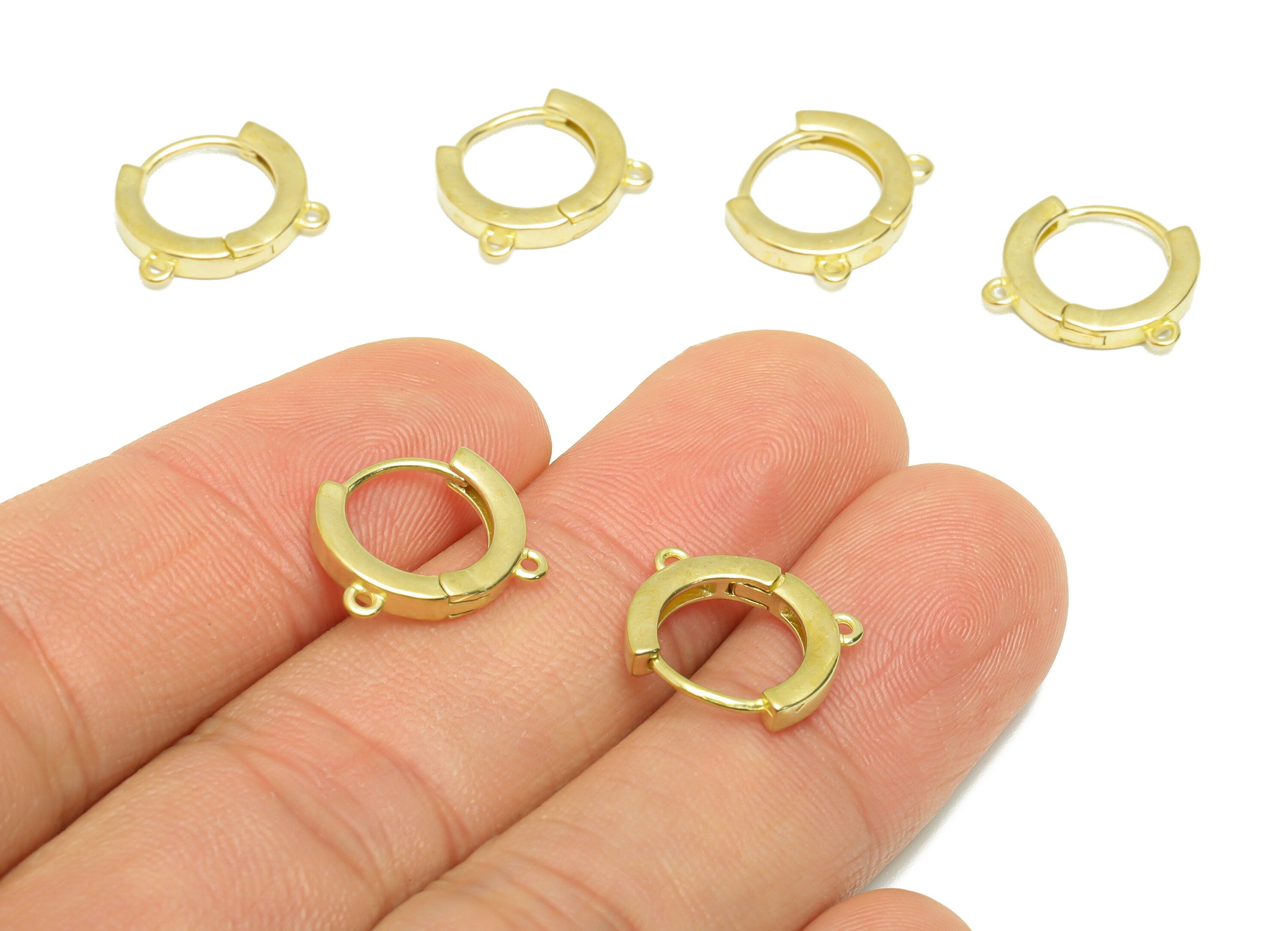 Round Huggie Hoop Earring- Raw Brass Earring Clasp With 2 Loop - Brass Clasp Earring - Hoop Earring For Tassel Chain - 13.4x11x1mm - PP9290 - DOMEDBAZAAR
