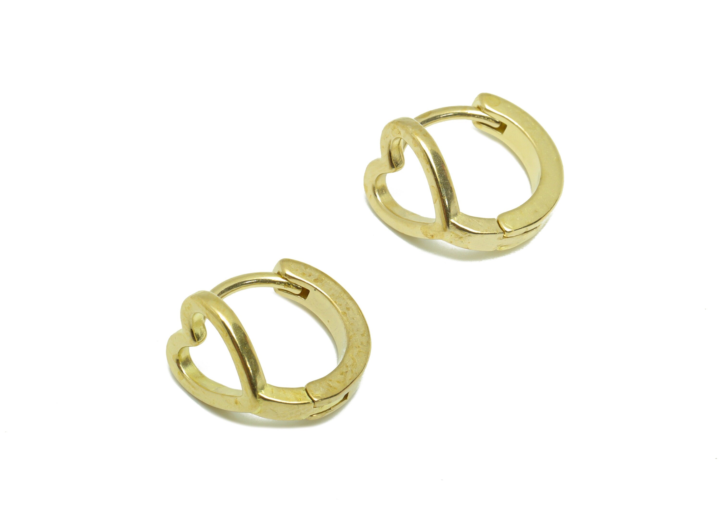 Heart Huggie Hoop Earring - Raw Brass Heart Wire Earring Clasp - Brass Circle Clasp Hoop Earring - Heart Hoop Earring - 11.3x11x1mm - PP9291 - DOMEDBAZAAR