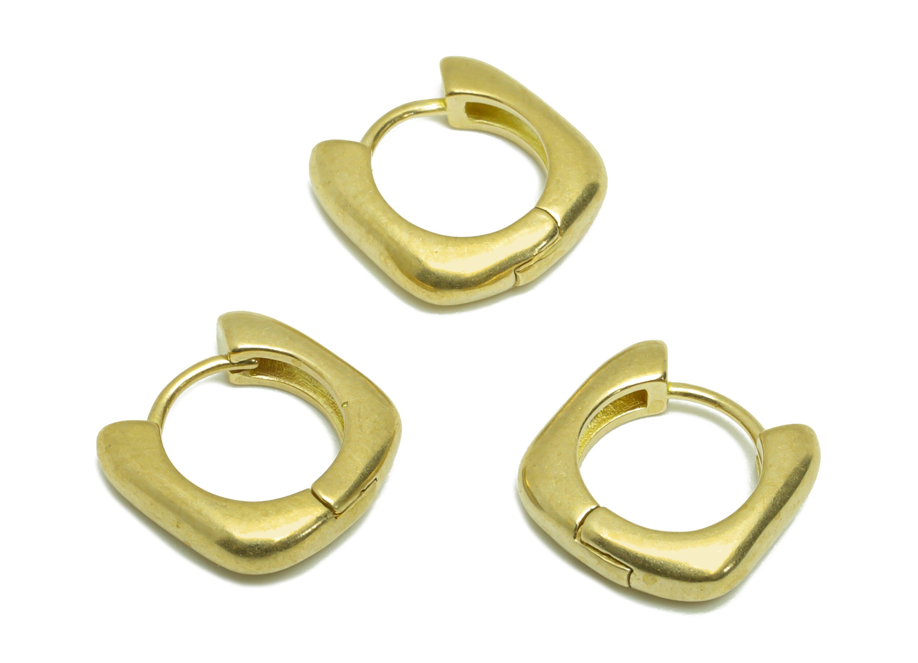 Square Huggie Hoop Earring - Raw Brass Square Wire Earring Clasp - Brass Clasp Hoop Earring - Brass Hoop Earring - 11.48x11.47x2mm- PP9265 - DOMEDBAZAAR