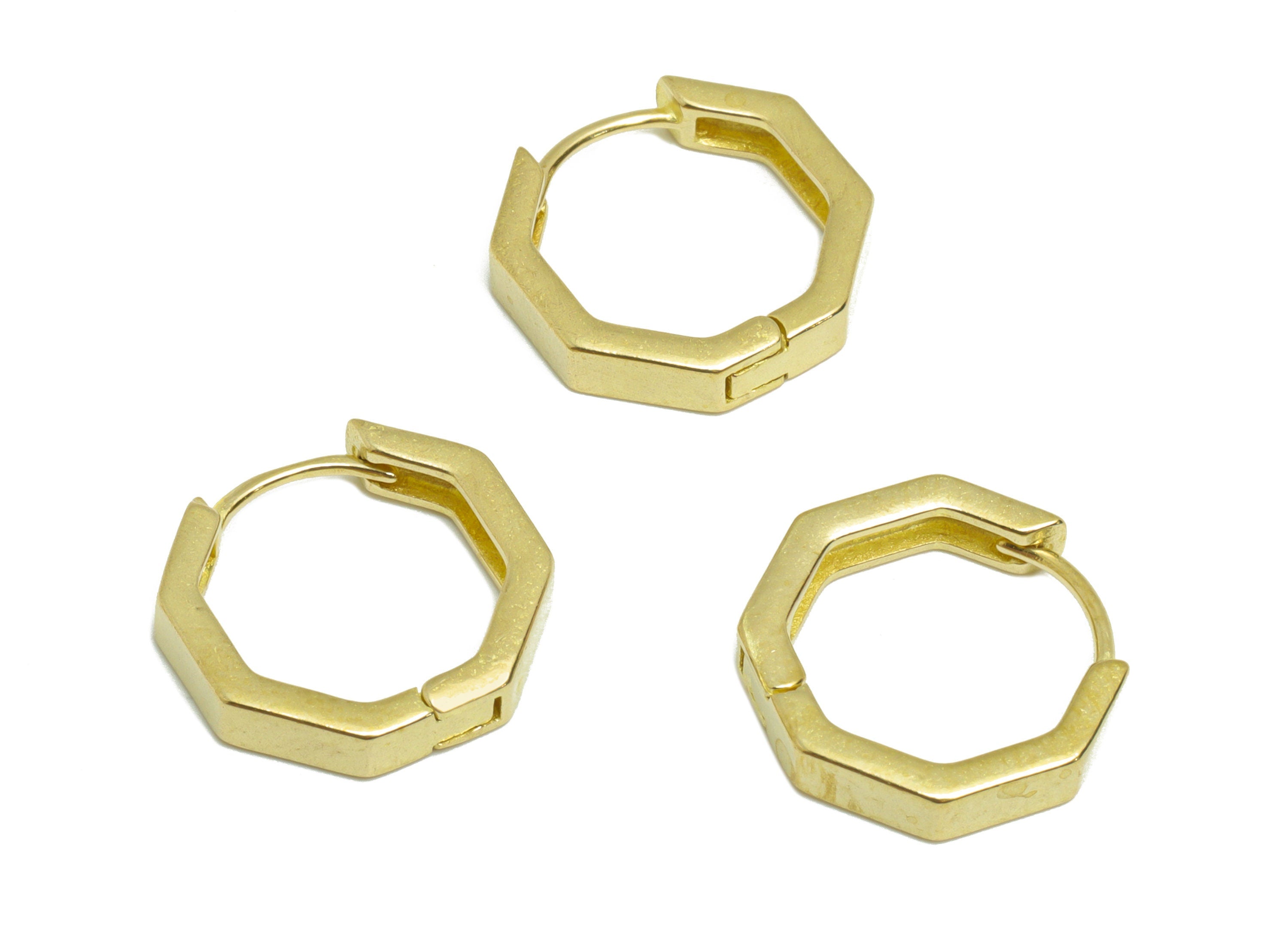 Hexagon Huggie Hoop Earring - Raw Brass Geometry Earring Clasp - Brass Clasp Earring - Clasp Hoop Earring - 13.9x13x1.5mm - PP9285 - DOMEDBAZAAR