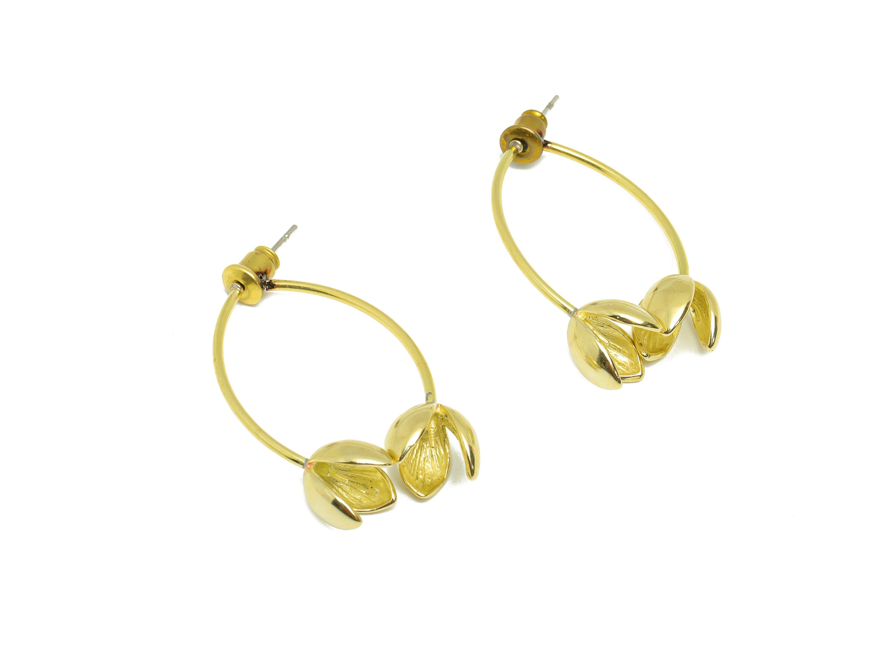 Flower Dangle Earring Post - Raw Brass Flower Wire Earring Post - Bud Earring Post For Pearl - Brass Botanical Earring - 38x9x8mm - PP9295 - DOMEDBAZAAR