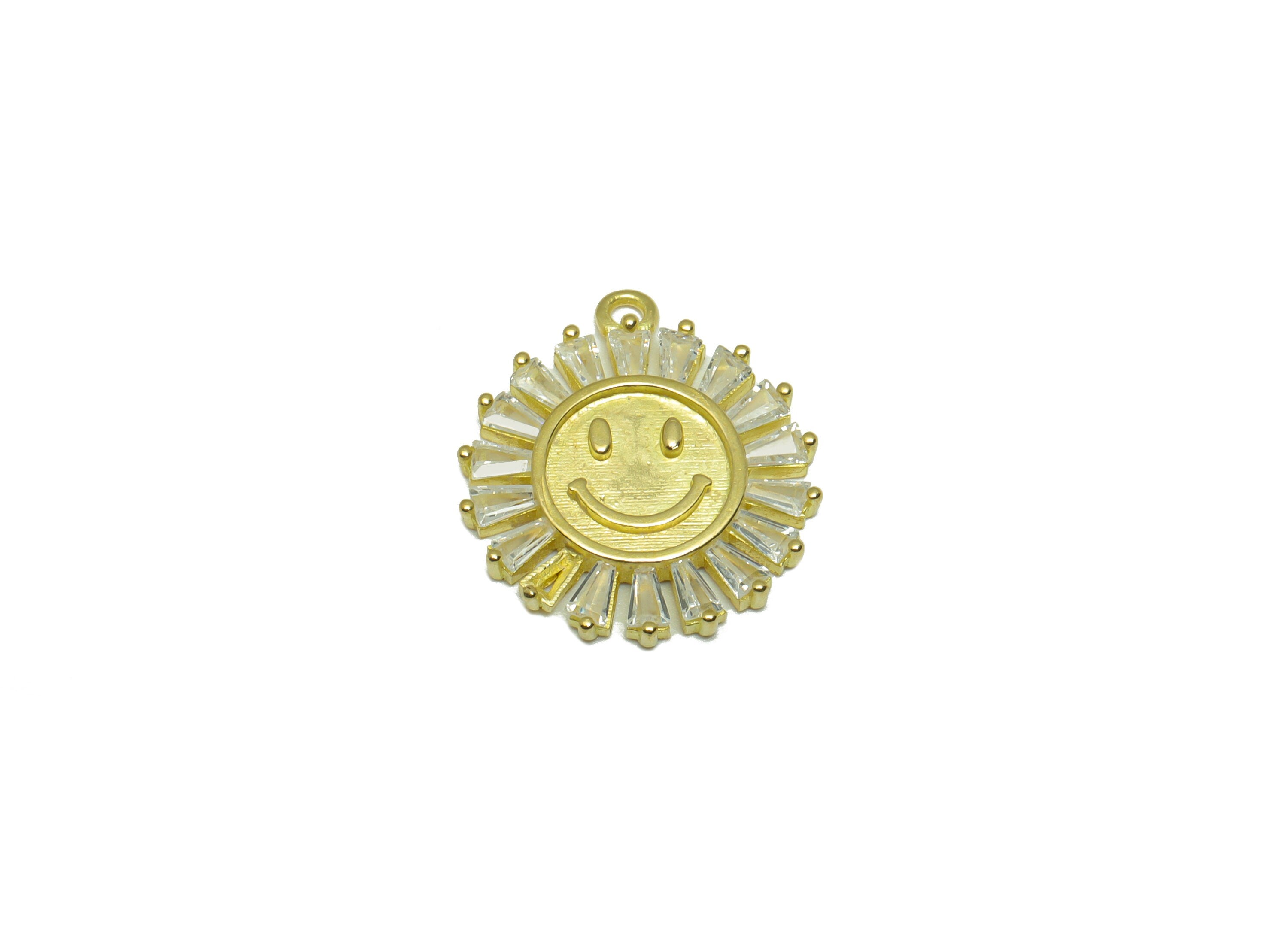Brass CZ Face Earring Charm - Raw Brass Round Zircon Earring Charm - Brass Sun Cubic Zircon Pendant - For Pendant - 18.5x16.3x2.09mm- PP9282 - DOMEDBAZAAR