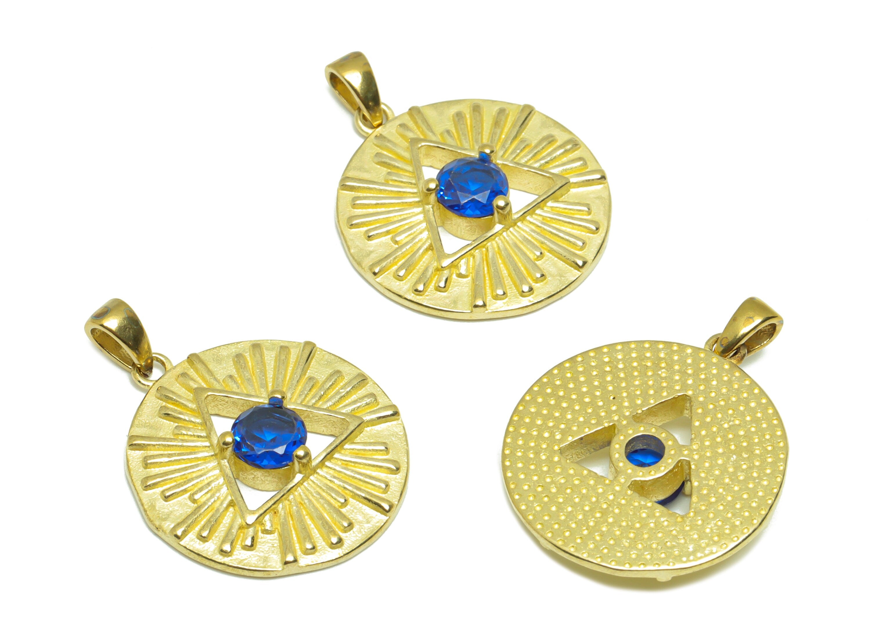 Brass CZ Earring Charm - Raw Brass Blue Triangle Zircon Earring Charm - Brass Textured Zircon Pendant - For Pendant - 20.8x18.7x4mm - PP9294 - DOMEDBAZAAR