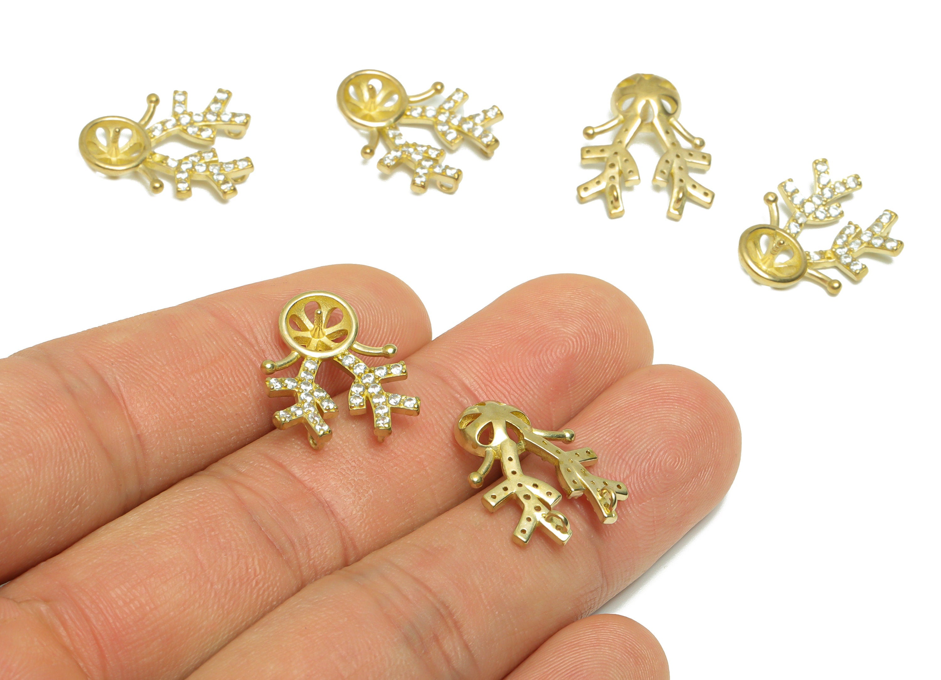 Brass CZ Antlers Earring Charm - Raw Brass Bead Setting Charm - Brass Deer Zircon Pendant For Peral - Pearl Setting - 19x15x2mm -PP9286 - DOMEDBAZAAR