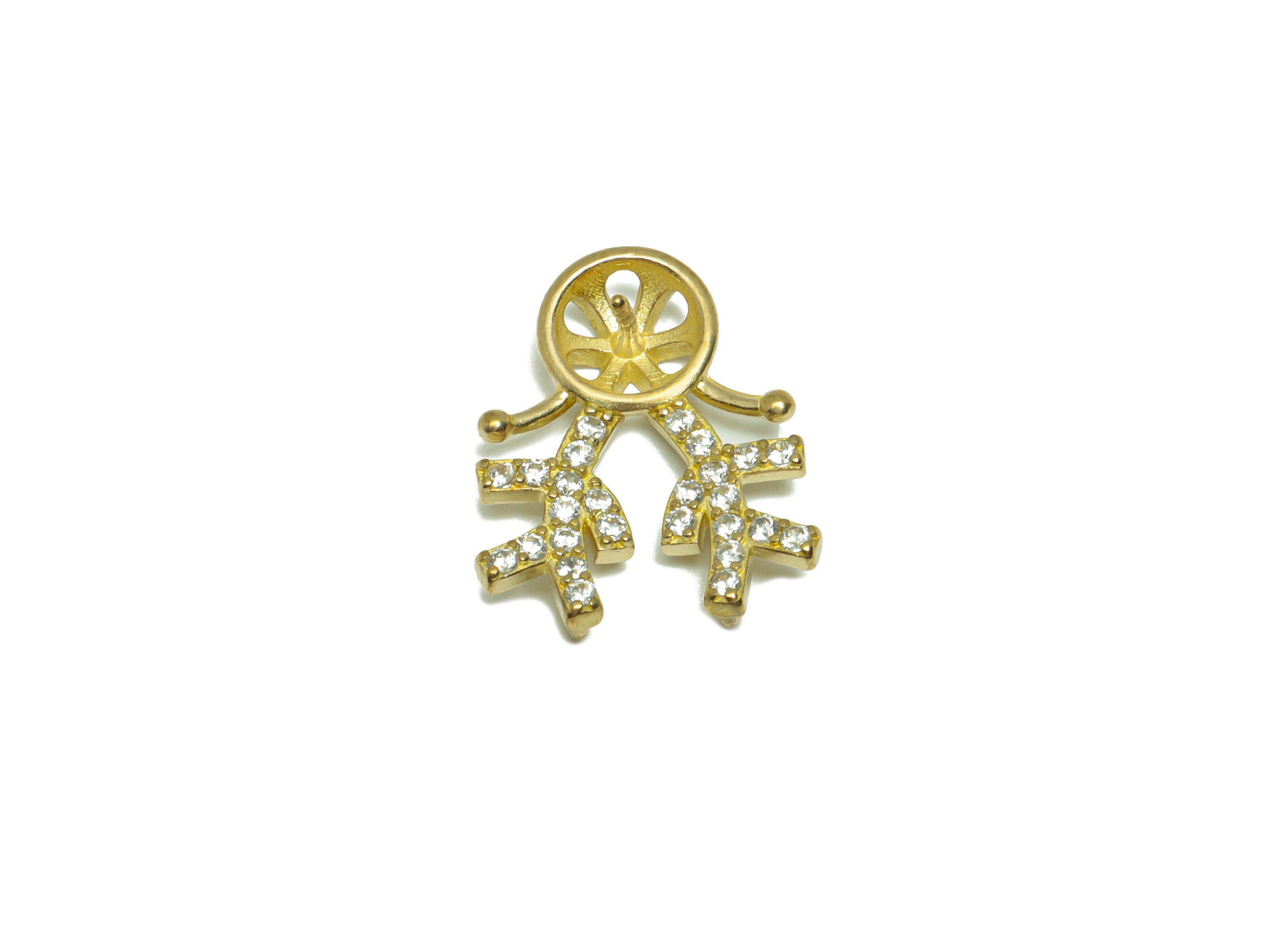 Brass CZ Antlers Earring Charm - Raw Brass Bead Setting Charm - Brass Deer Zircon Pendant For Peral - Pearl Setting - 19x15x2mm -PP9286 - DOMEDBAZAAR