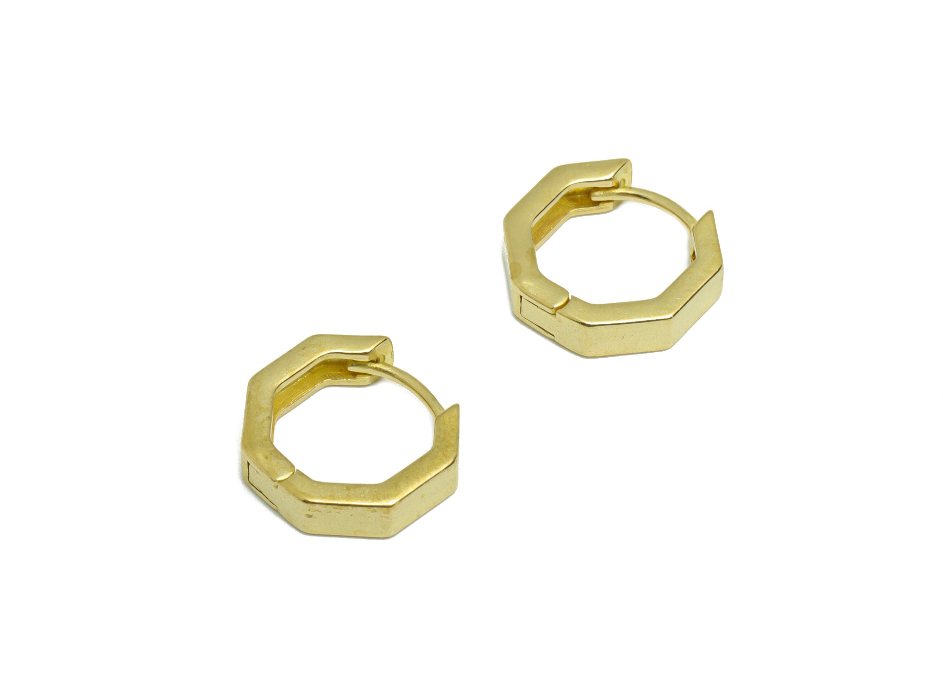 Octagon Huggie Hoop Earring - Raw Brass Geometry Earring Clasp - Brass Clasp Earring - Clasp Hoop Earring - 11.9x11x1.5mm - PP9300 - DOMEDBAZAAR