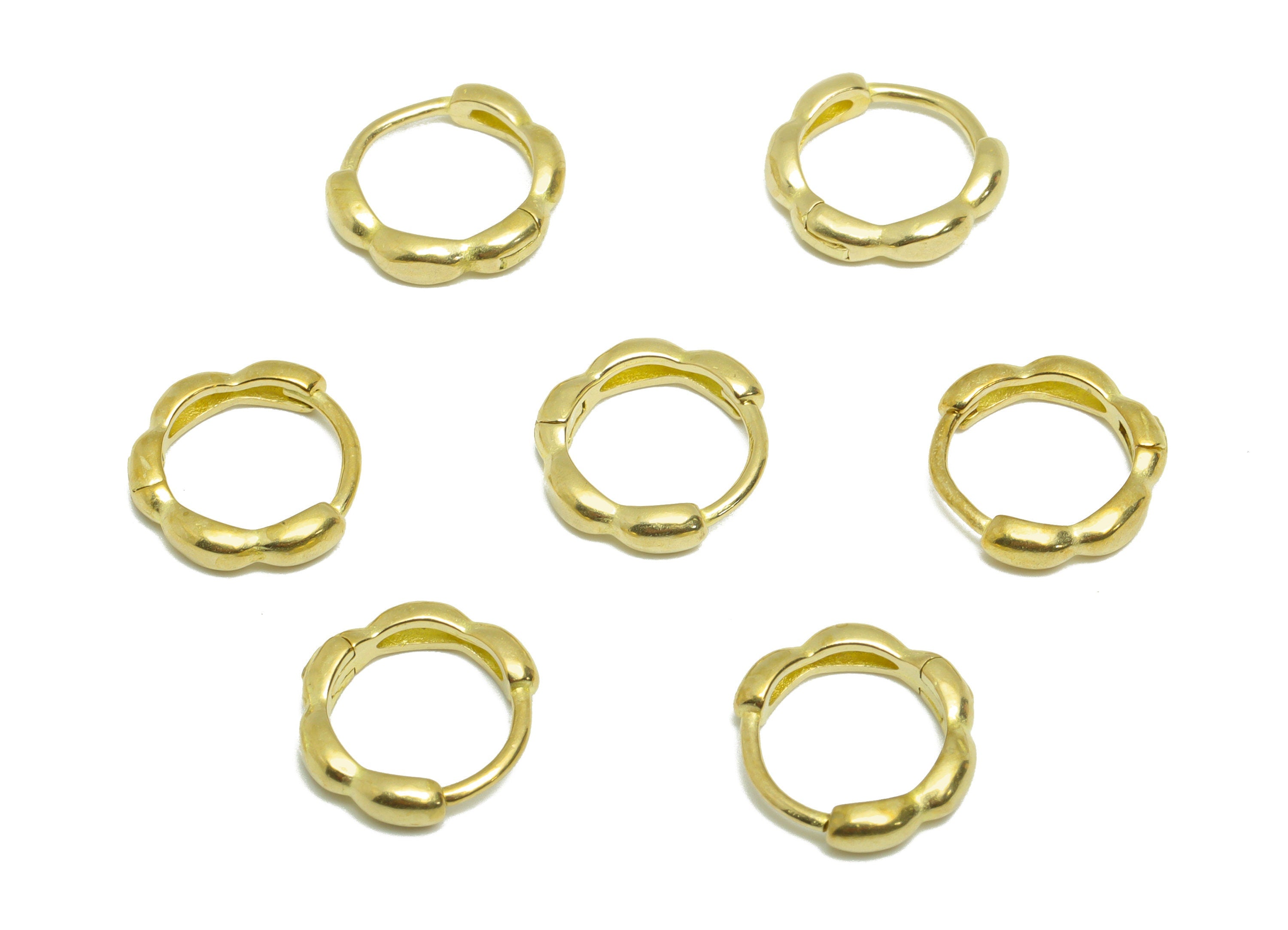 Brass Wavy Huggie Hoop Earring - Raw Brass Flower Earring Clasp - Brass Clasp Earring - Clasp Hoop Earring - 11.5x11.26x1.45mm - PP9303 - DOMEDBAZAAR