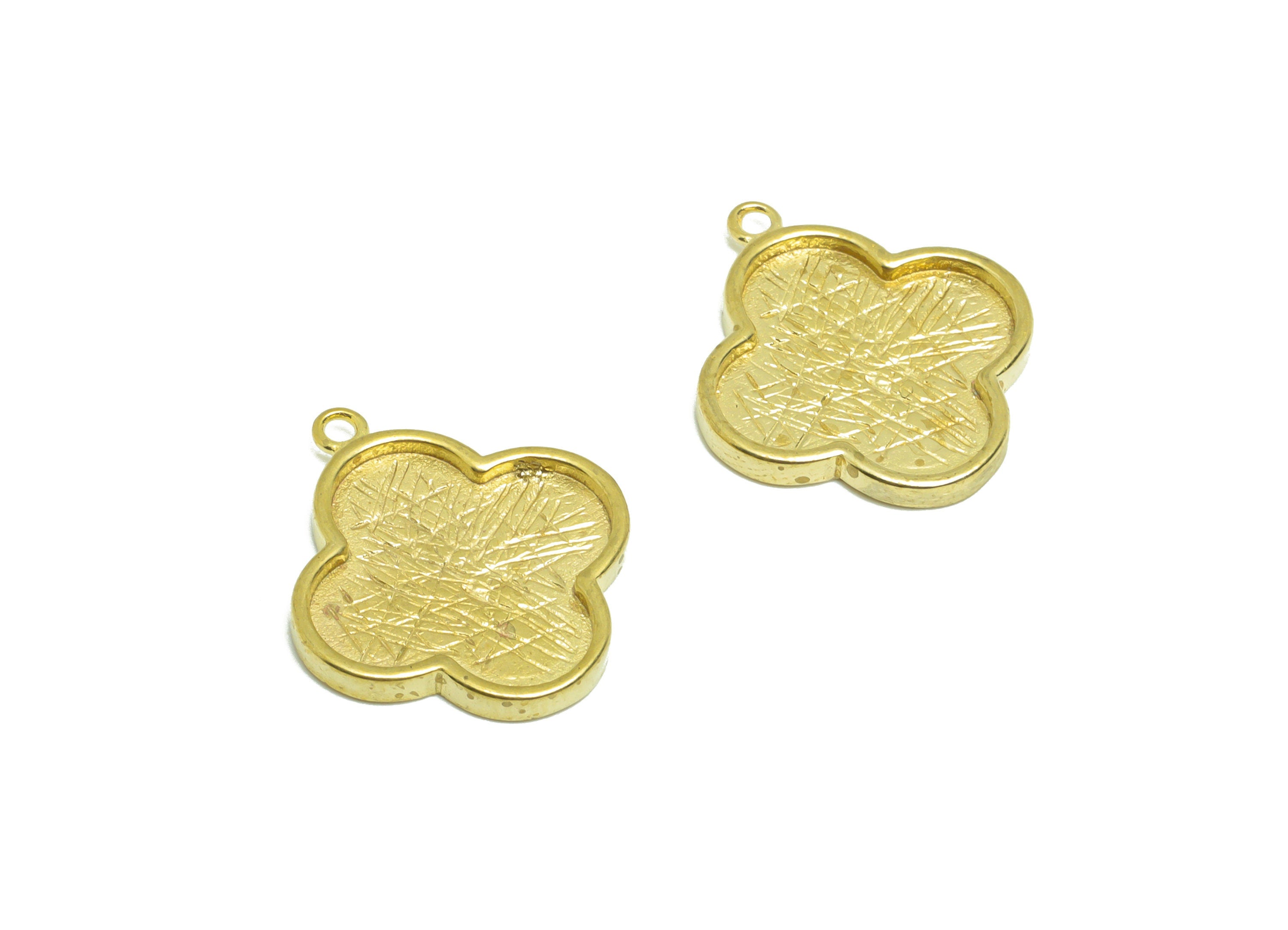 Textured Flower Earring Charm - Raw Brass Four Leaf Clover Earring For Enamel - Brass Flower Pendant - For Pendant - 19x16.84x1.8mm - PP9435 - DOMEDBAZAAR