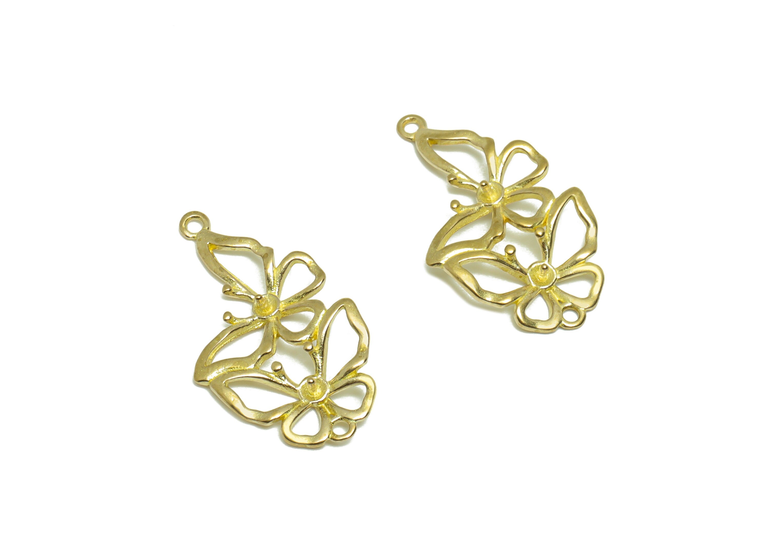 Brass Butterfly Earring Charm - Raw Brass Double Butterfly Earring Charm - Brass Inset Pendant - Wire Butterfly Charm - 13.4x23x2mm - PP9302 - DOMEDBAZAAR