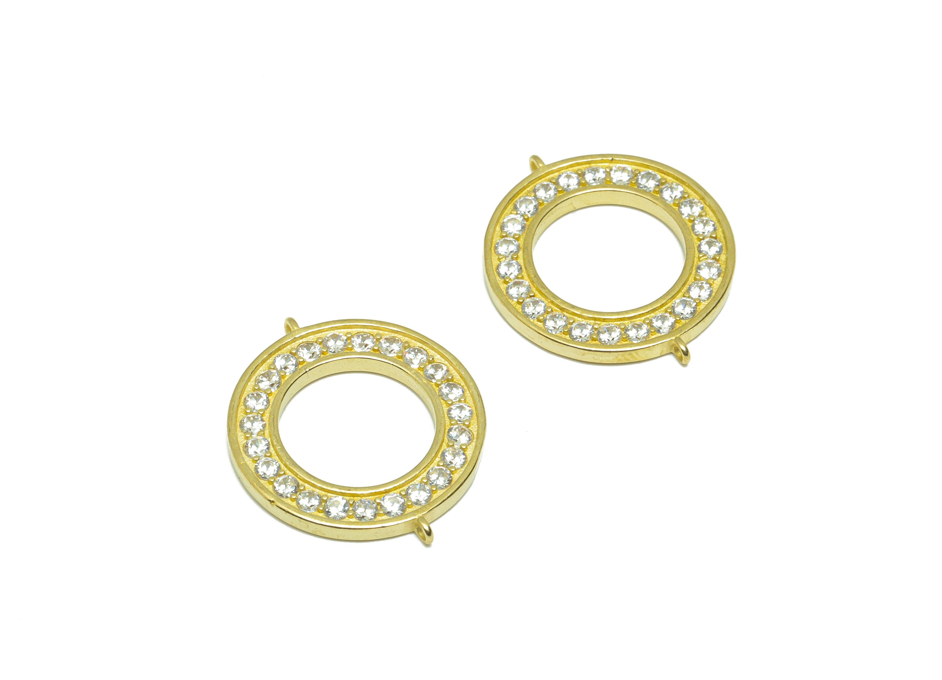 Brass CZ Round Earring Connector - Raw Brass Cubic Zircon Bracelet Connector - Bracelet Charm - Brass Zircon Charm - 23x19.9x3mm - PP9304 - DOMEDBAZAAR