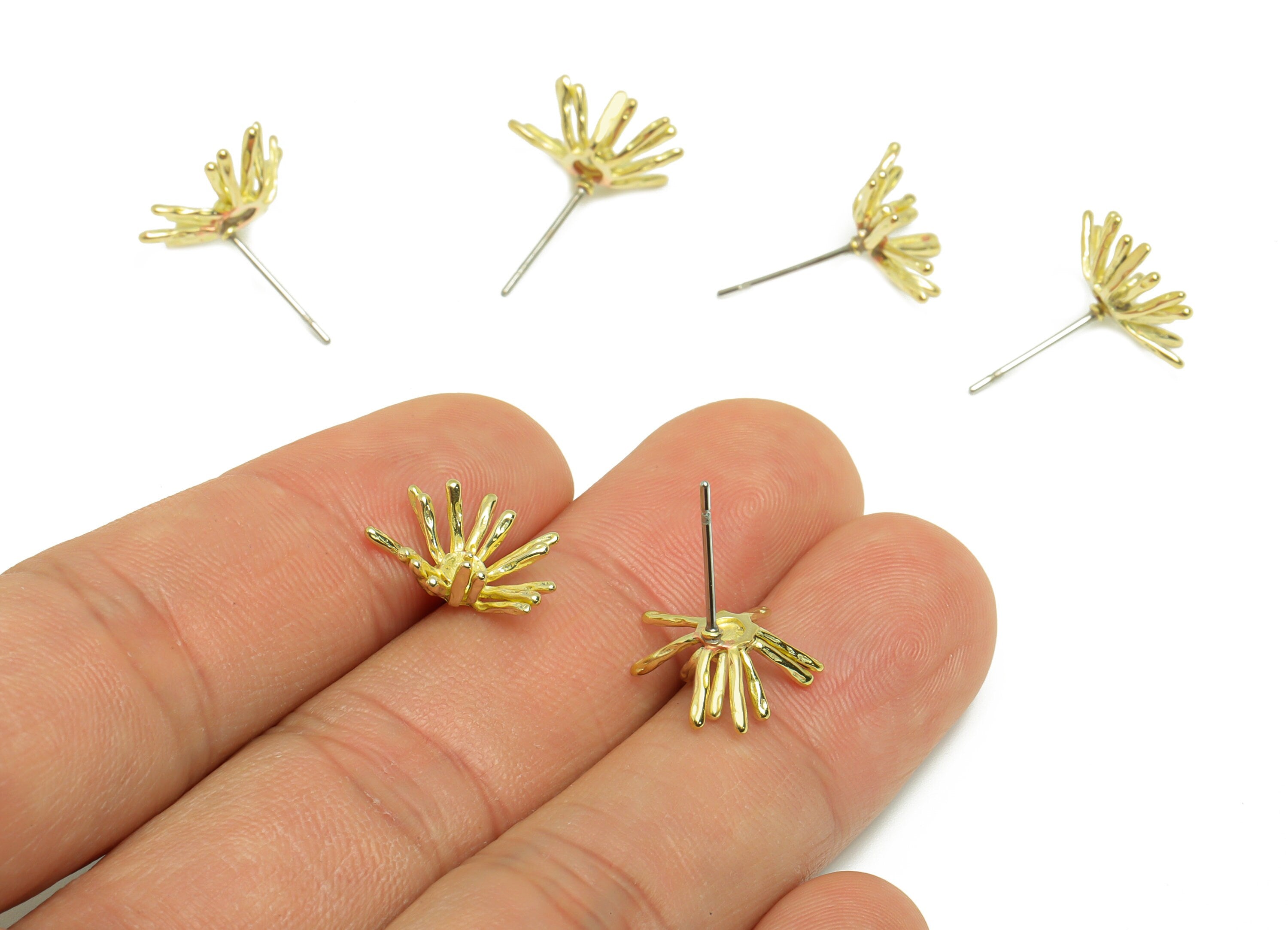 Brass Flower Earring Post - Raw Brass Daisy Earring Stud - Brass Earring Post For Diamond - Brass Botanical Earring Post -14x12x2mm - PP9305 - DOMEDBAZAAR