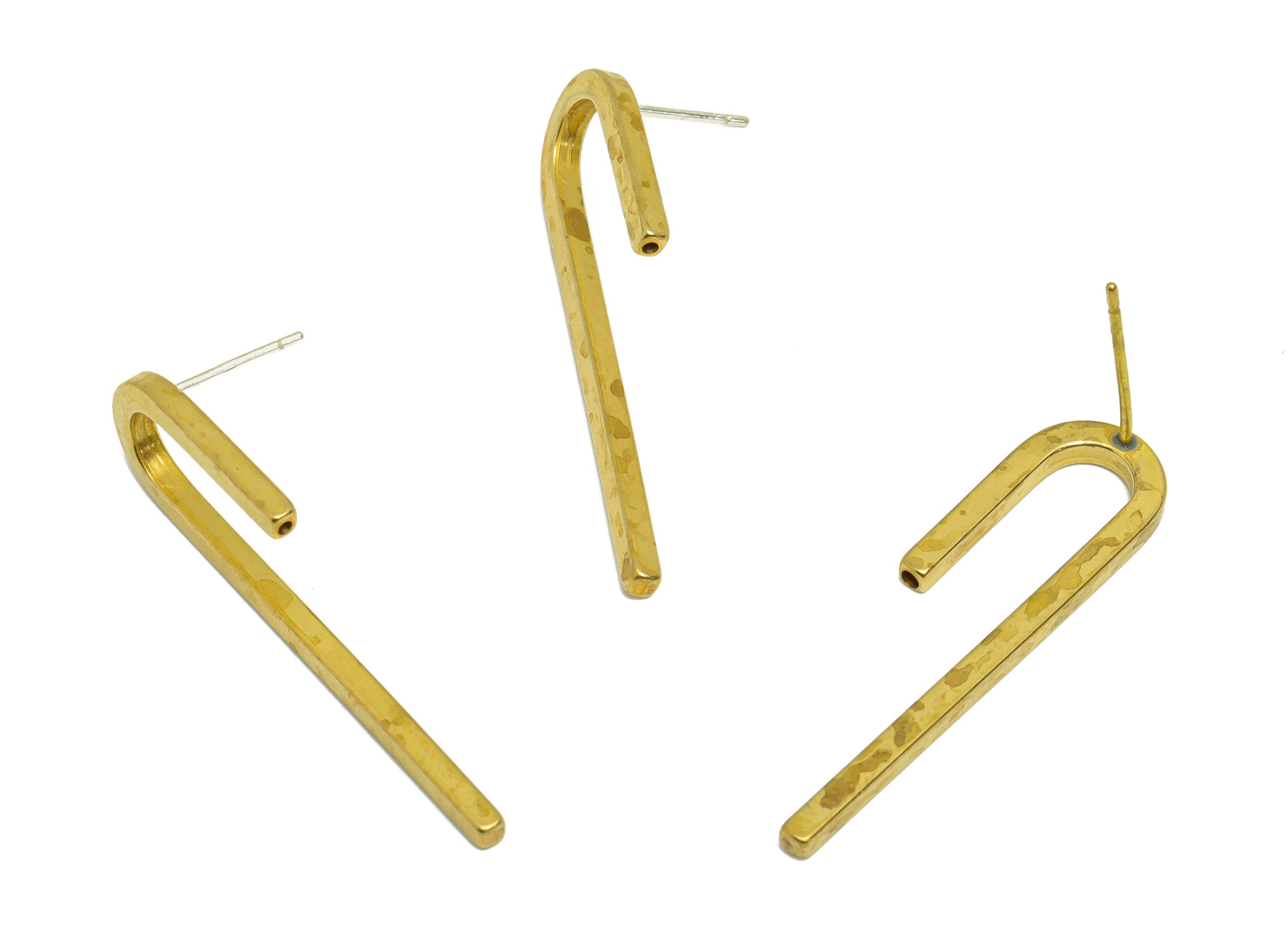 Brass Oval Hoop Earring Post - Raw Brass Hoop Earring Stud - Brass Earring Post - Brass Hoop Earring Post - 36.74x9.62x1.84mm - PP9460 - DOMEDBAZAAR