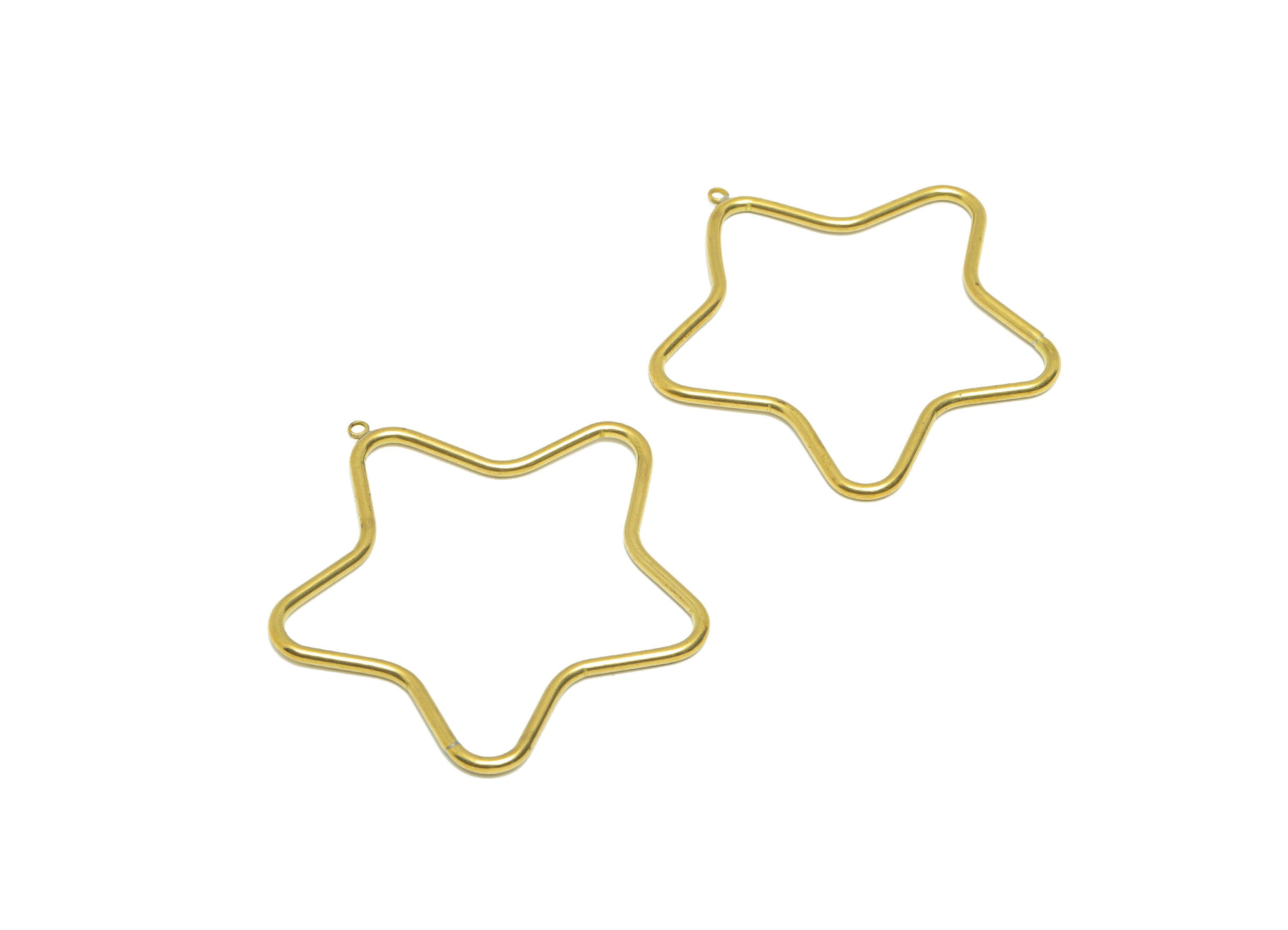 Brass Star Wire Earring Charm - Raw Brass Star Earring Charm - Brass Wire Star Pendant - For Pendant - Star Ring - 53x51x1mm - PP9414 - DOMEDBAZAAR