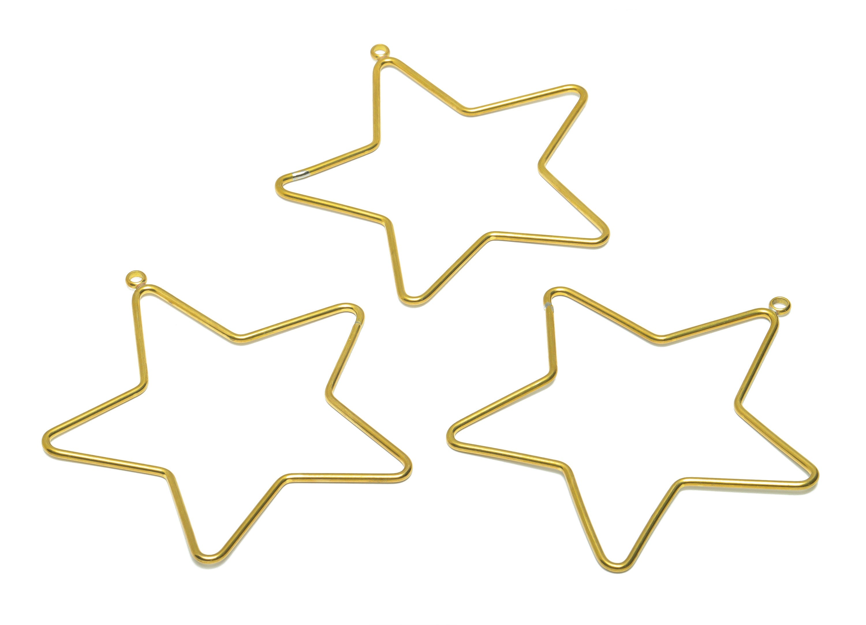 Brass Star Wire Earring Charm - Raw Brass Star Earring Charm - Brass Wire Star Pendant - For Pendant - Star Ring - 83x77x1mm - PP9413 - DOMEDBAZAAR