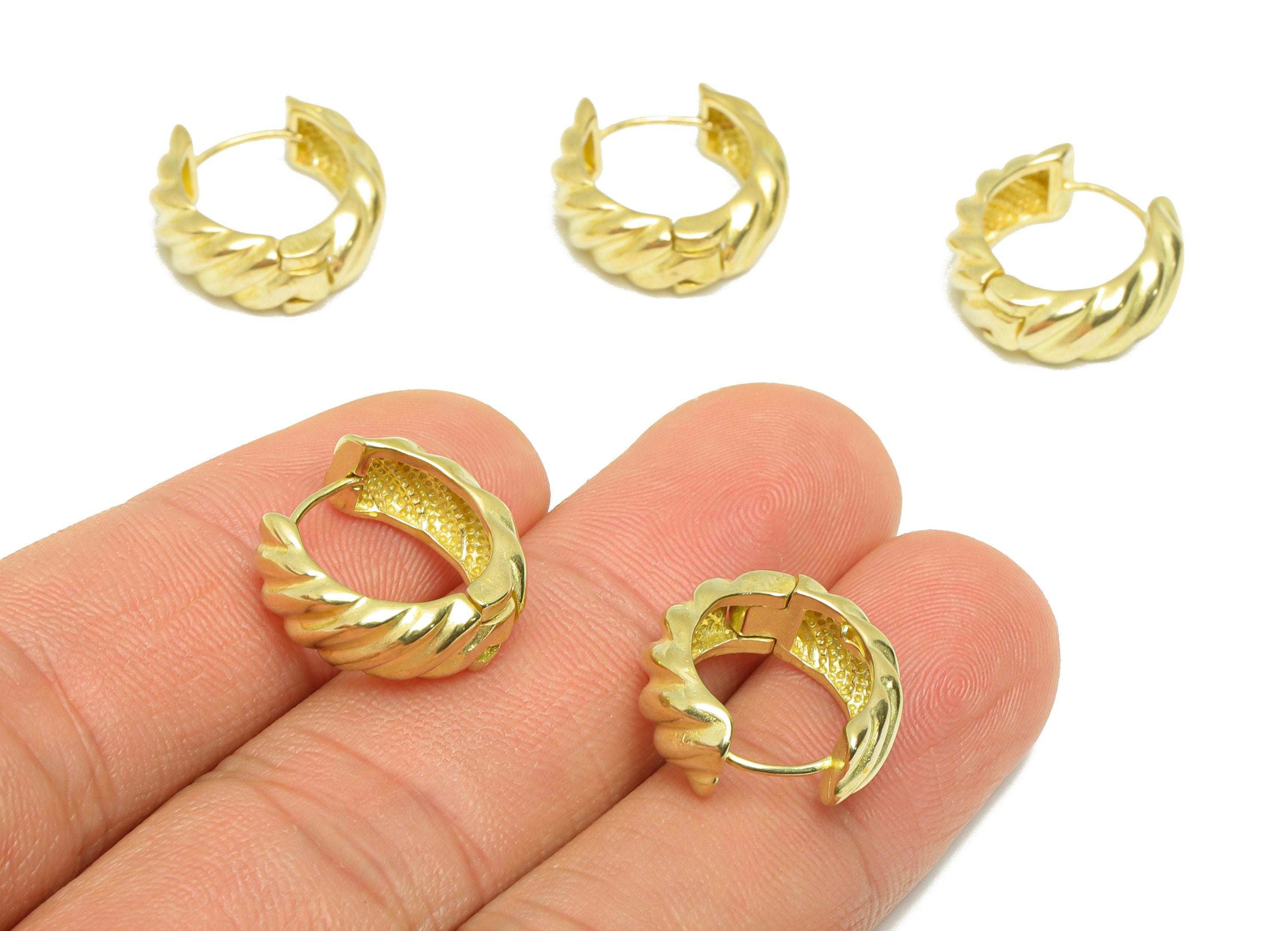 Brass Textured Huggie Hoop Earring - Raw Brass Thick Earring Clasp - Brass Clasp Earring - Clasp Hoop Earring - 15.8x14.68x6mm - PP9618 - DOMEDBAZAAR