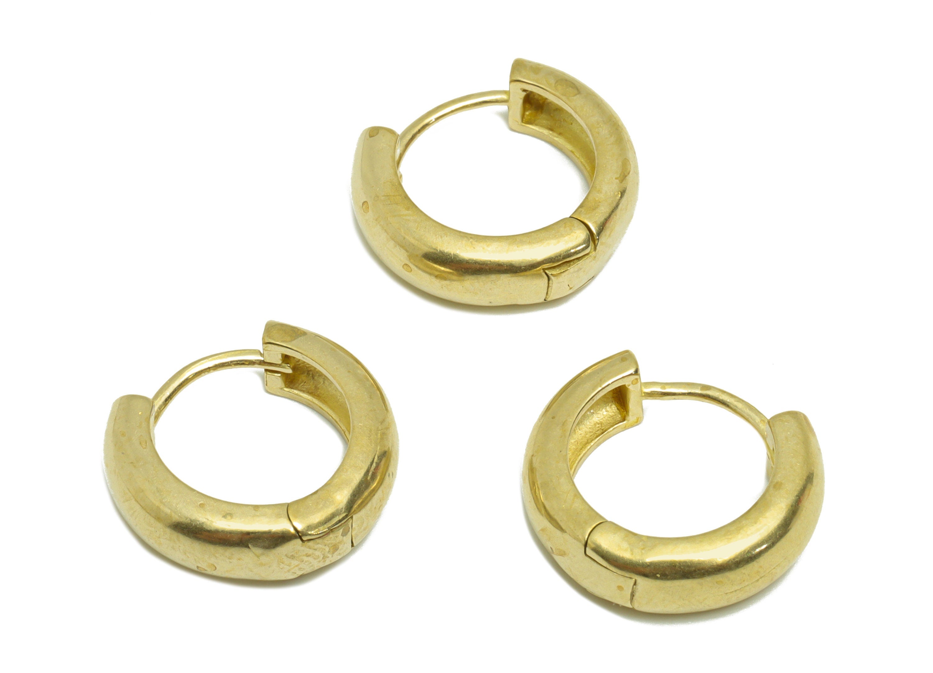 Brass Round Huggie Hoop Earring - Raw Brass Thick Wire Earring Clasp - Brass Clasp Earring - Clasp Hoop Earring - 15.6x13.82x4mm - PP9615 - DOMEDBAZAAR