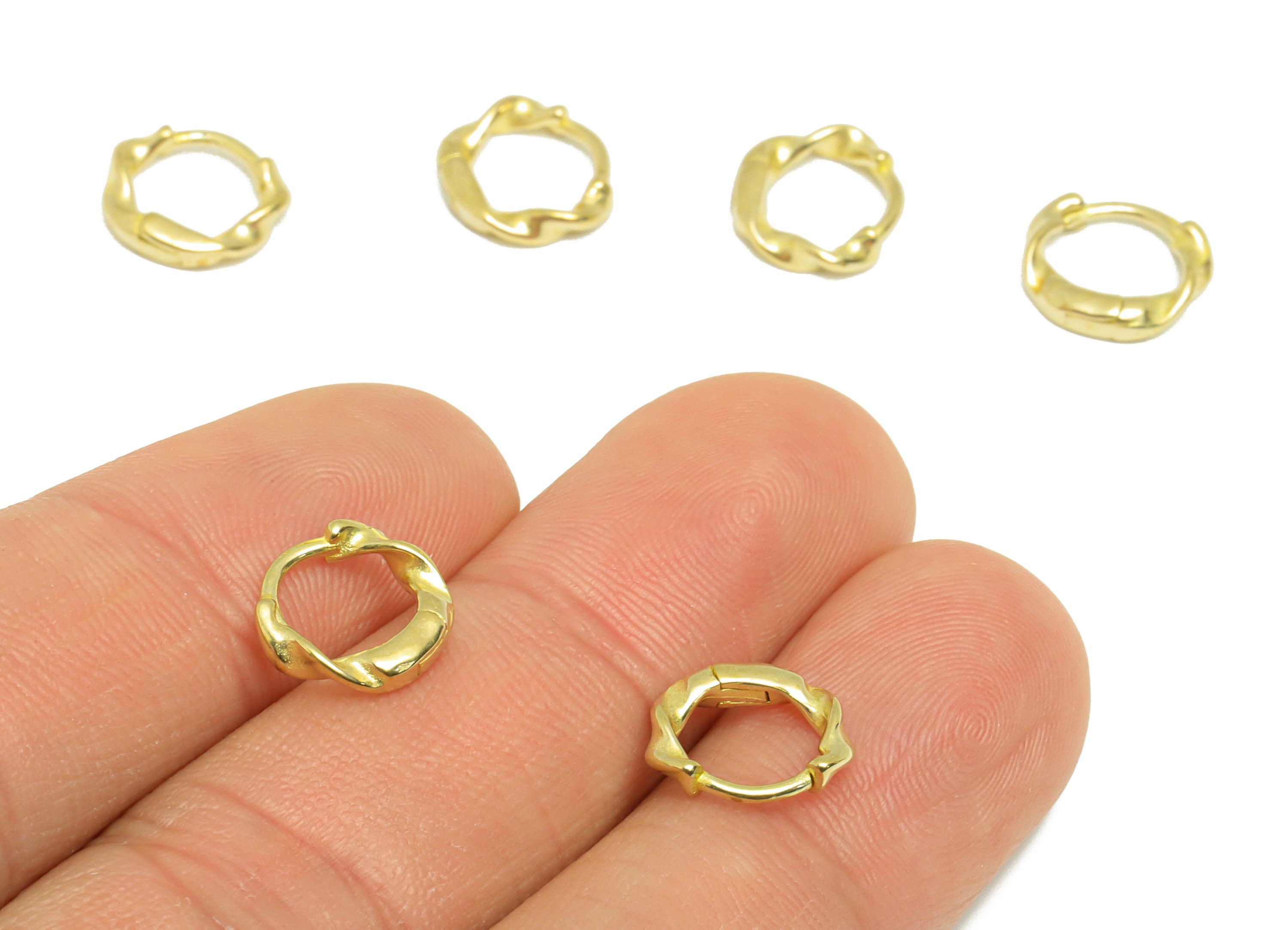 Brass Wavy Huggie Hoop Earring - Raw Brass Circle Earring Clasp - Brass Clasp Earring - Clasp Hoop Earring - 10.86x9.77x2.42mm - PP9616 - DOMEDBAZAAR