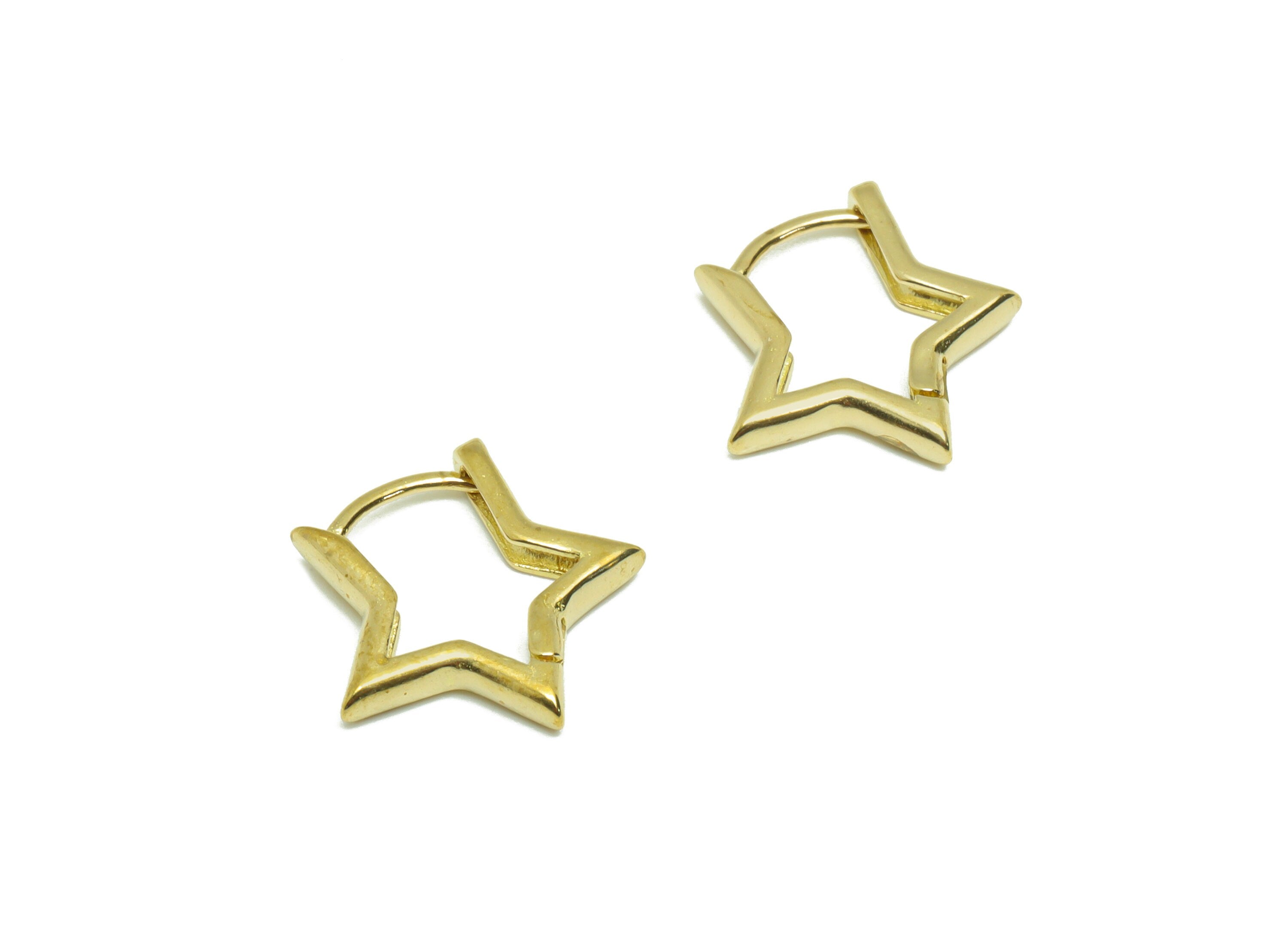 Brass Star English Lock Earring - Raw Brass Star Earring - Brass Hoop Lock Earring - English Lock Earring - 14x13.58x2mm - PP9598 - DOMEDBAZAAR