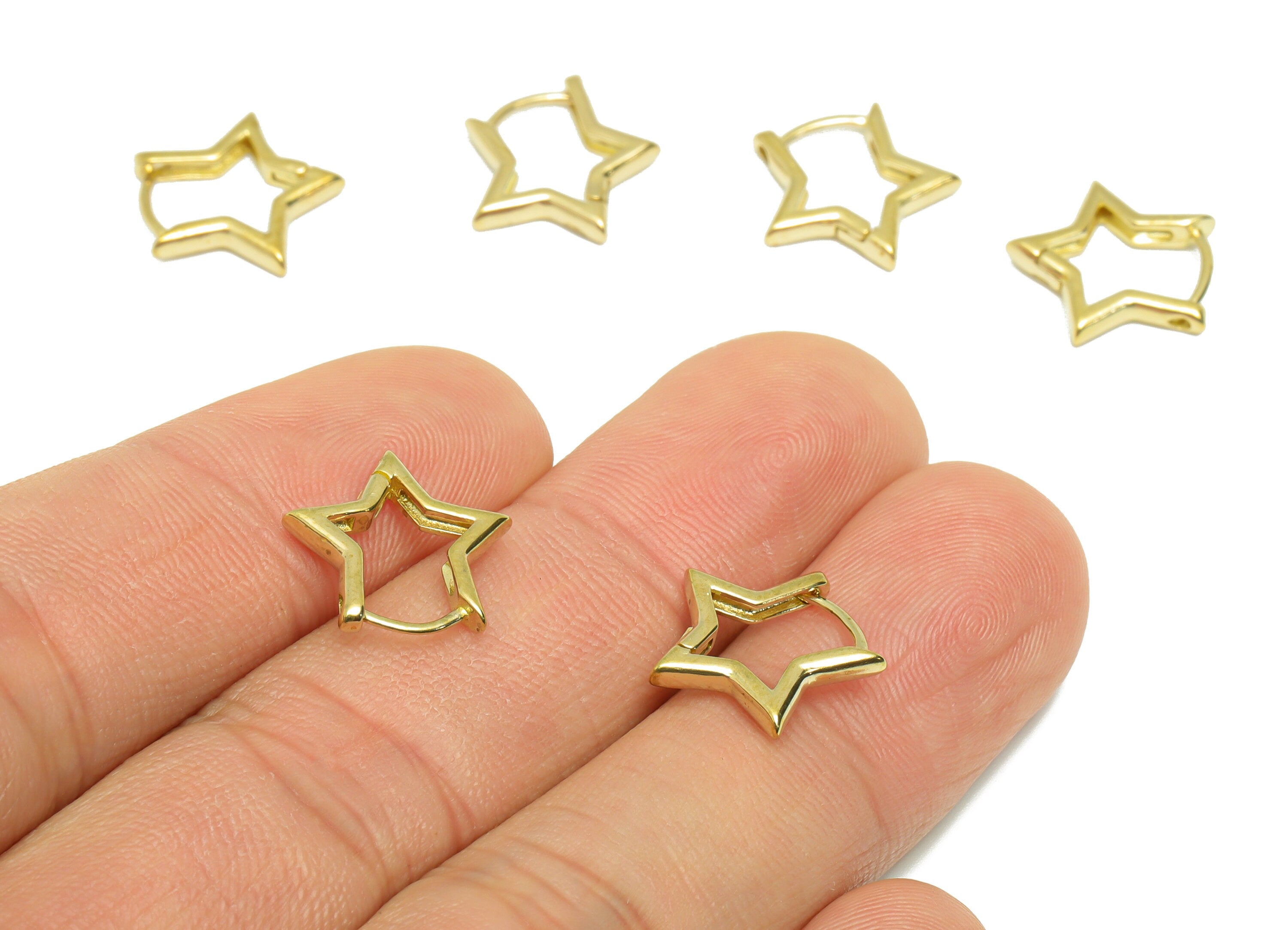 Brass Star English Lock Earring - Raw Brass Star Earring - Brass Hoop Lock Earring - English Lock Earring - 14x13.58x2mm - PP9598 - DOMEDBAZAAR