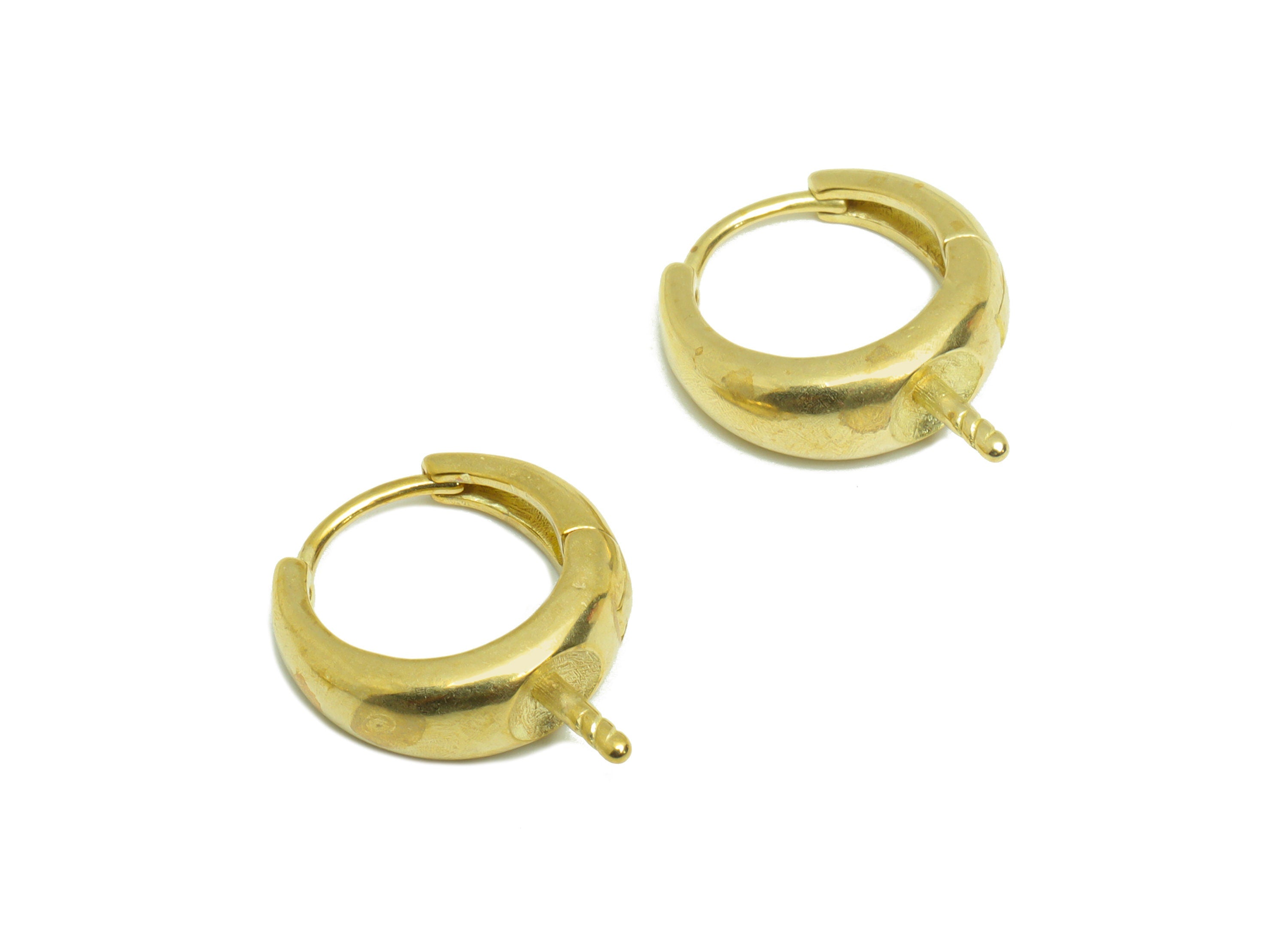Brass Round Hoop Earring Pearl Setting - Raw Brass Wire Earring Clasp - Huggie Clasp Earring- Clasp Hoop Earring - 17x14.3x5.03mm - PP9595 - DOMEDBAZAAR