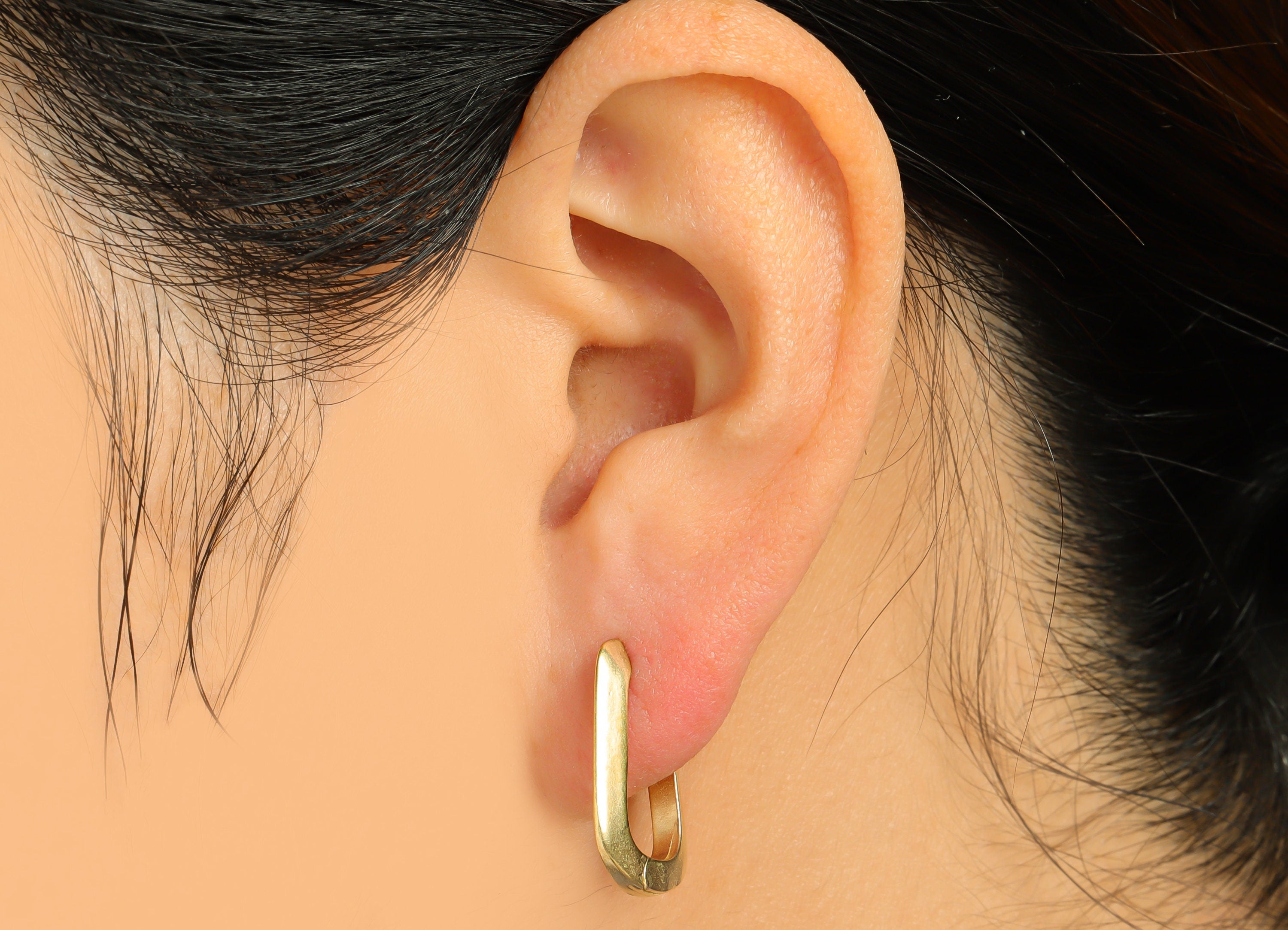 Brass Rectangle Huggie Hoop Earring - Raw Brass Earring Clasp - Oval Rectangle Flat Hoop Earring - Geometry Earring - 19x14x2.59mm - PP9563 - DOMEDBAZAAR