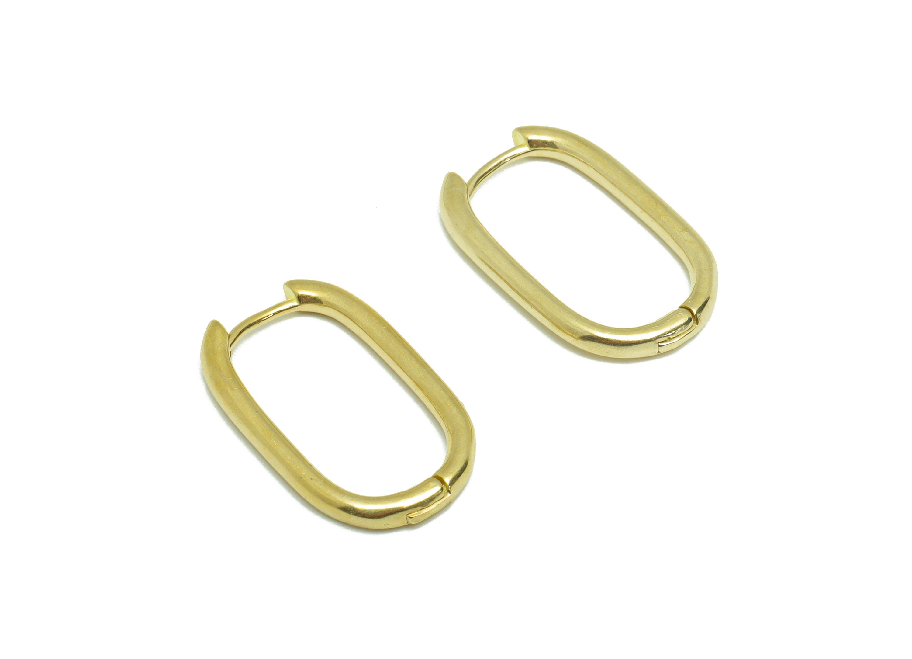Rectangle Huggie Hoop Earring - Raw Brass Earring Clasp - Brass Geometry Clasp Hoop Earring - Huggie Hoop - 20.2x12.4x2mm - PP9562 - DOMEDBAZAAR