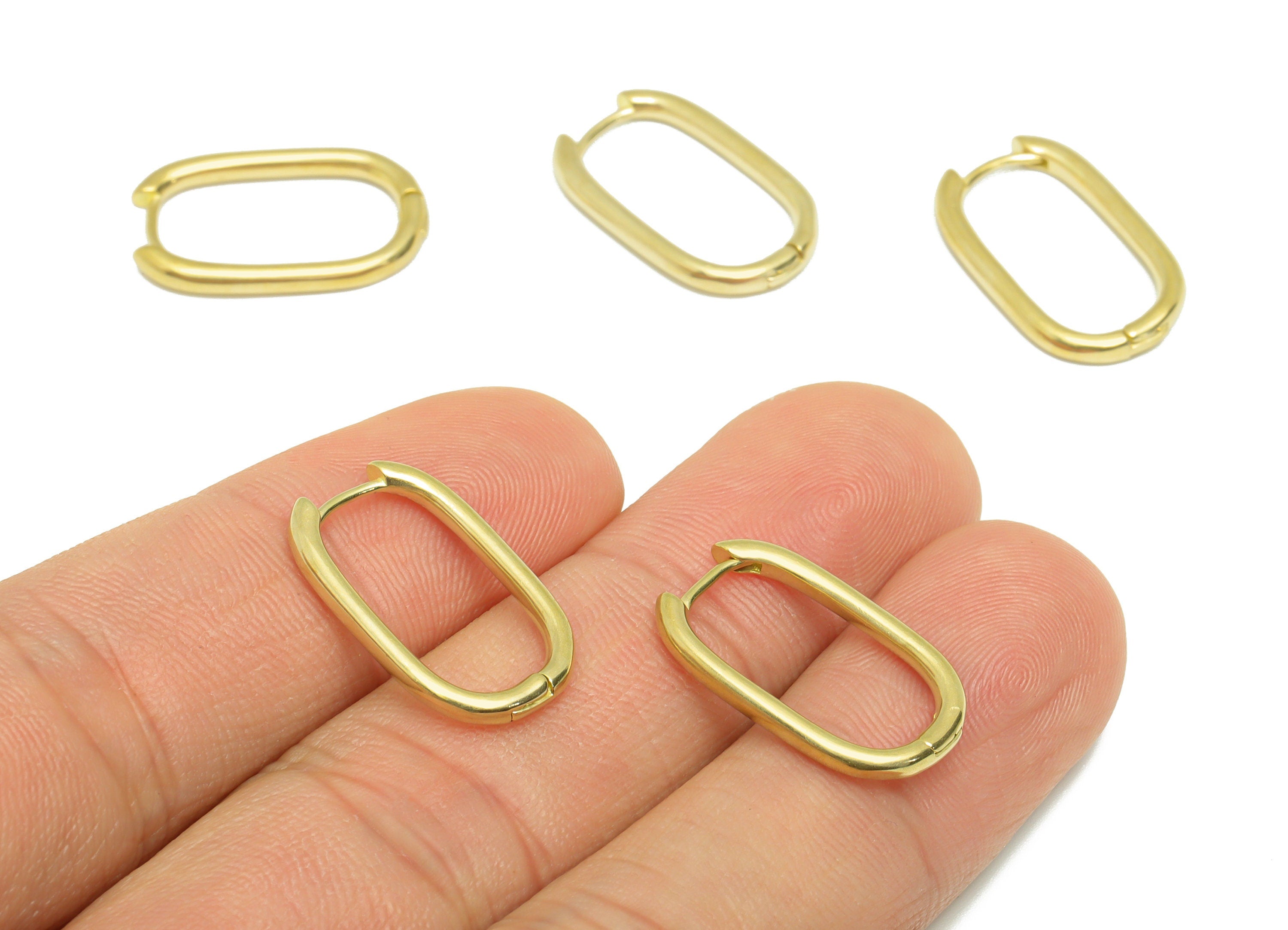 Rectangle Huggie Hoop Earring - Raw Brass Earring Clasp - Brass Geometry Clasp Hoop Earring - Huggie Hoop - 20.2x12.4x2mm - PP9562 - DOMEDBAZAAR