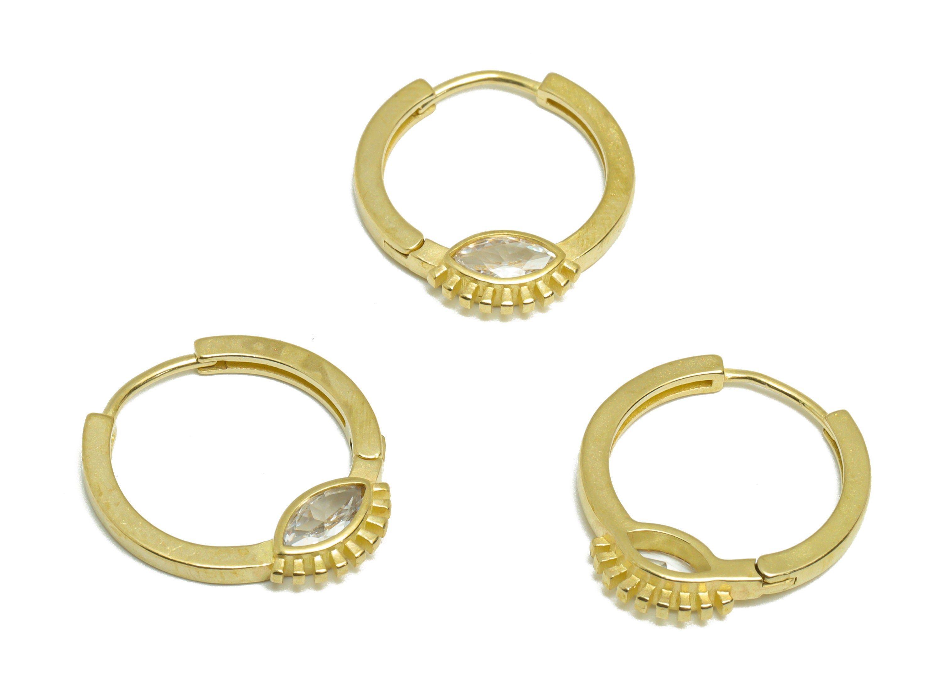 Eye CZ Huggie Hoop Earring - Raw Brass Zircon Eye Earring Clasp - Brass Eyelash Clasp Hoop Earring - Zircon Hoop - 20.5x18.9x3.05mm - PP9585 - DOMEDBAZAAR