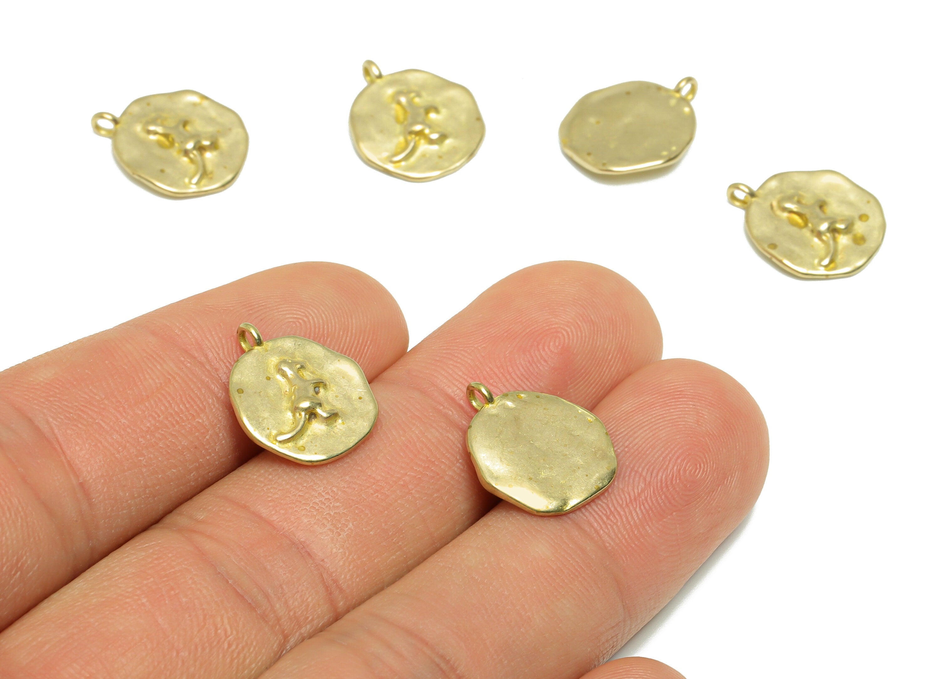 Hammered Dinosaur Earring Charm - Raw Brass Round Animal Earring Charm - Brass Dinosaur Pendant - Round Pendant - 15.6x13.1x2.33mm - PP9583 - DOMEDBAZAAR