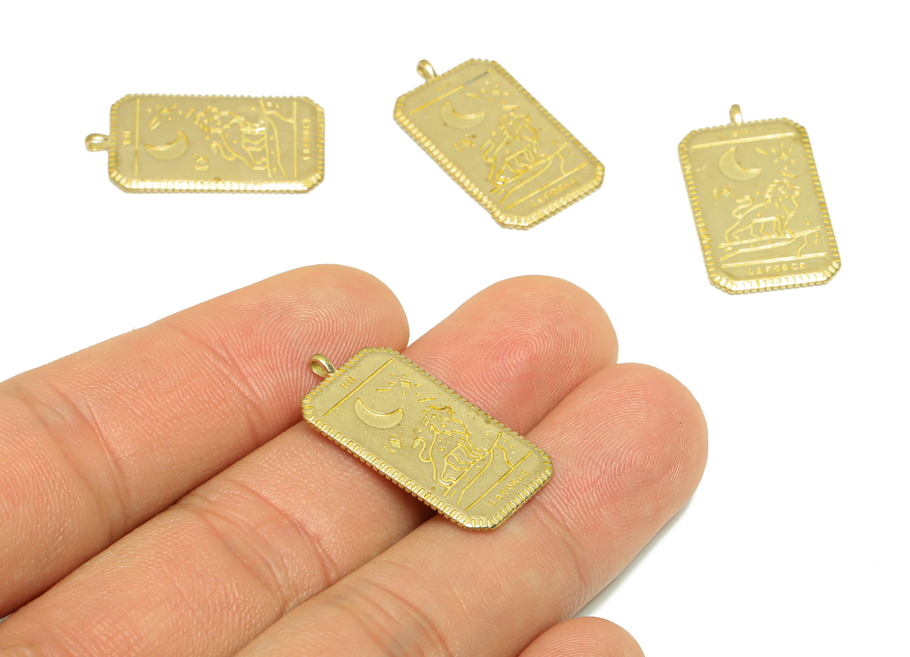 Rectangle Crescent Earring Charm - Raw Brass Sawtooth Animal Earring Charm - Brass Lion Moon Pendant - Star Pendant - 14x27x1.09mm - PP9545 - DOMEDBAZAAR