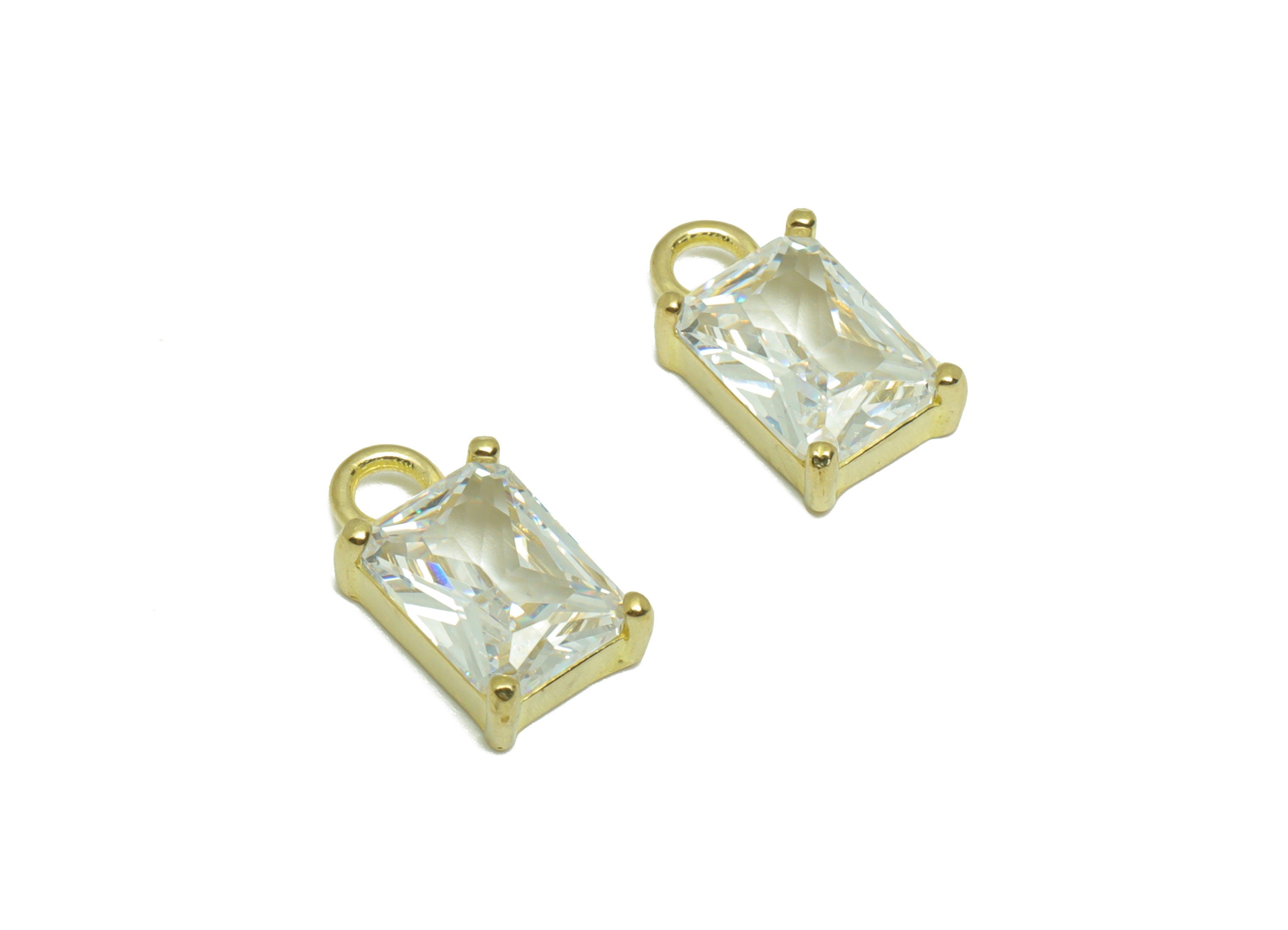 Brass CZ Rectangle Earring Charm - Raw Brass Rectangle Cubic Zircon Earring Charm - Geometry Zircon Pendant - 6.47x11.58x3.31mm - PP9544 - DOMEDBAZAAR