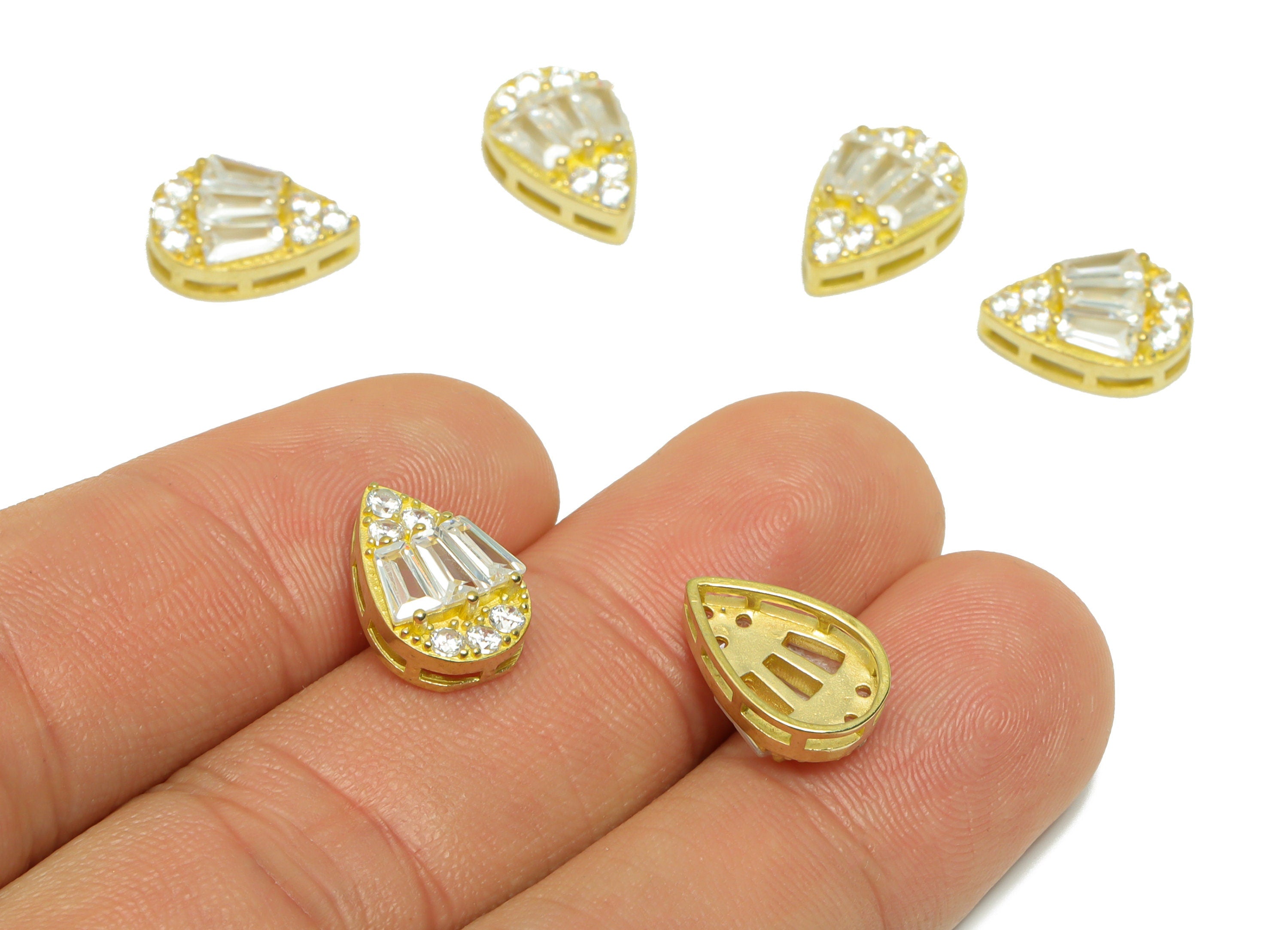 Brass CZ Teardrop Earring Charm - Raw Brass Trapezoid Cubic Zircon Earring Charm - Drop Zircon Earring Charm - 13.5x9x4.8mm - PP9569 - DOMEDBAZAAR