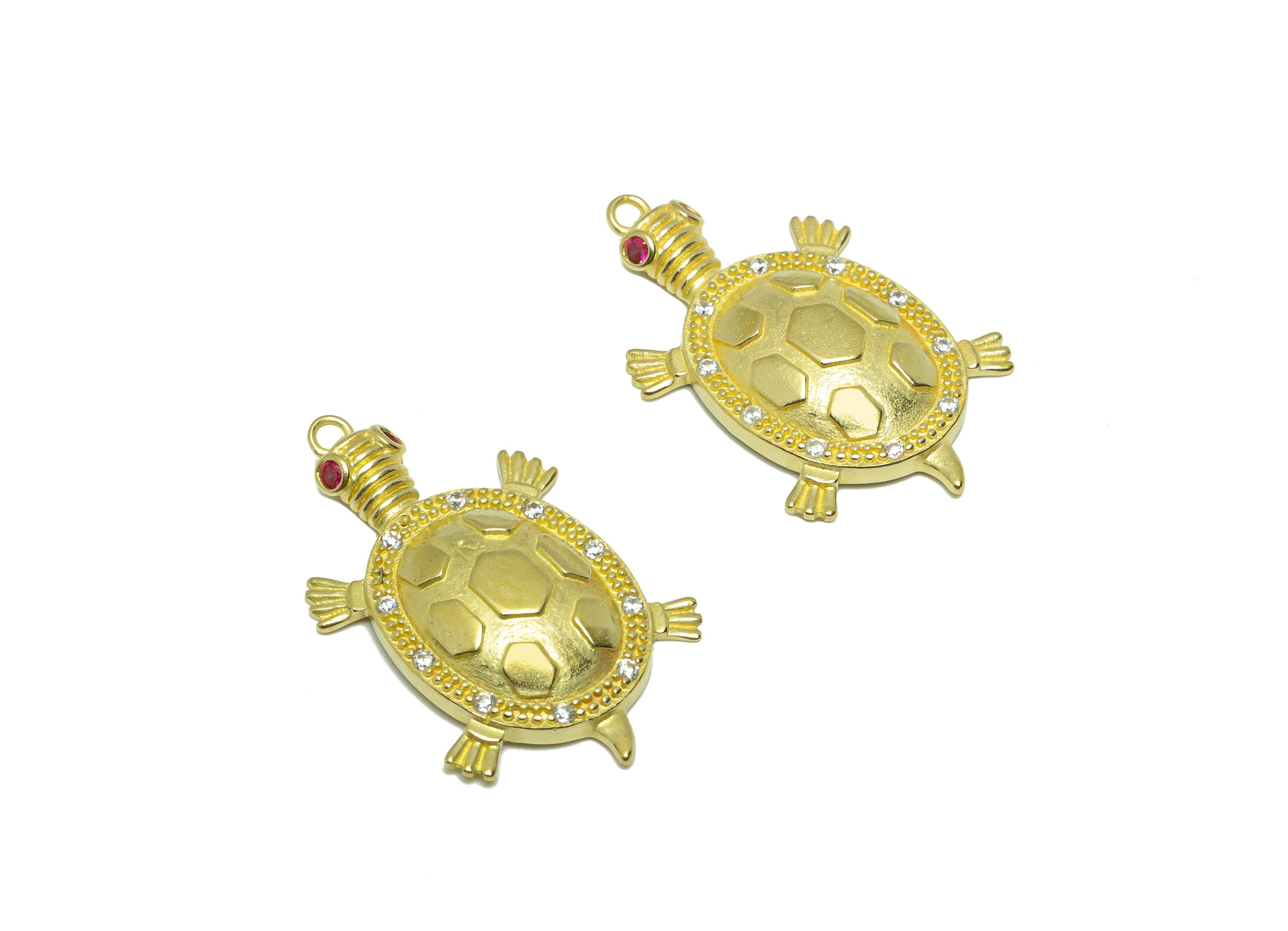 CZ Turtle Figure Pendant - Raw Brass Turtle Cubic Zircon Earring Charm - Turtle Zircon Pendant - Animal Pendant - 29x18.43x3mm - PP9559 - DOMEDBAZAAR