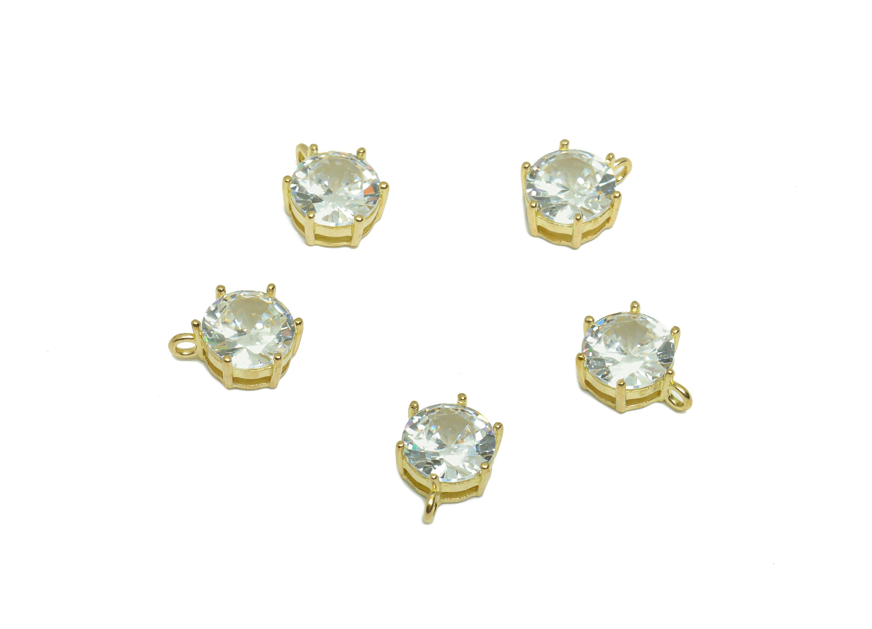 Brass CZ Round Earring Charm - Raw Brass Round Cubic Zircon Earring Charm - Circle Zircon Pendant - Zircon Bead - 10.05x8.32x4.2mm - PP9552 - DOMEDBAZAAR