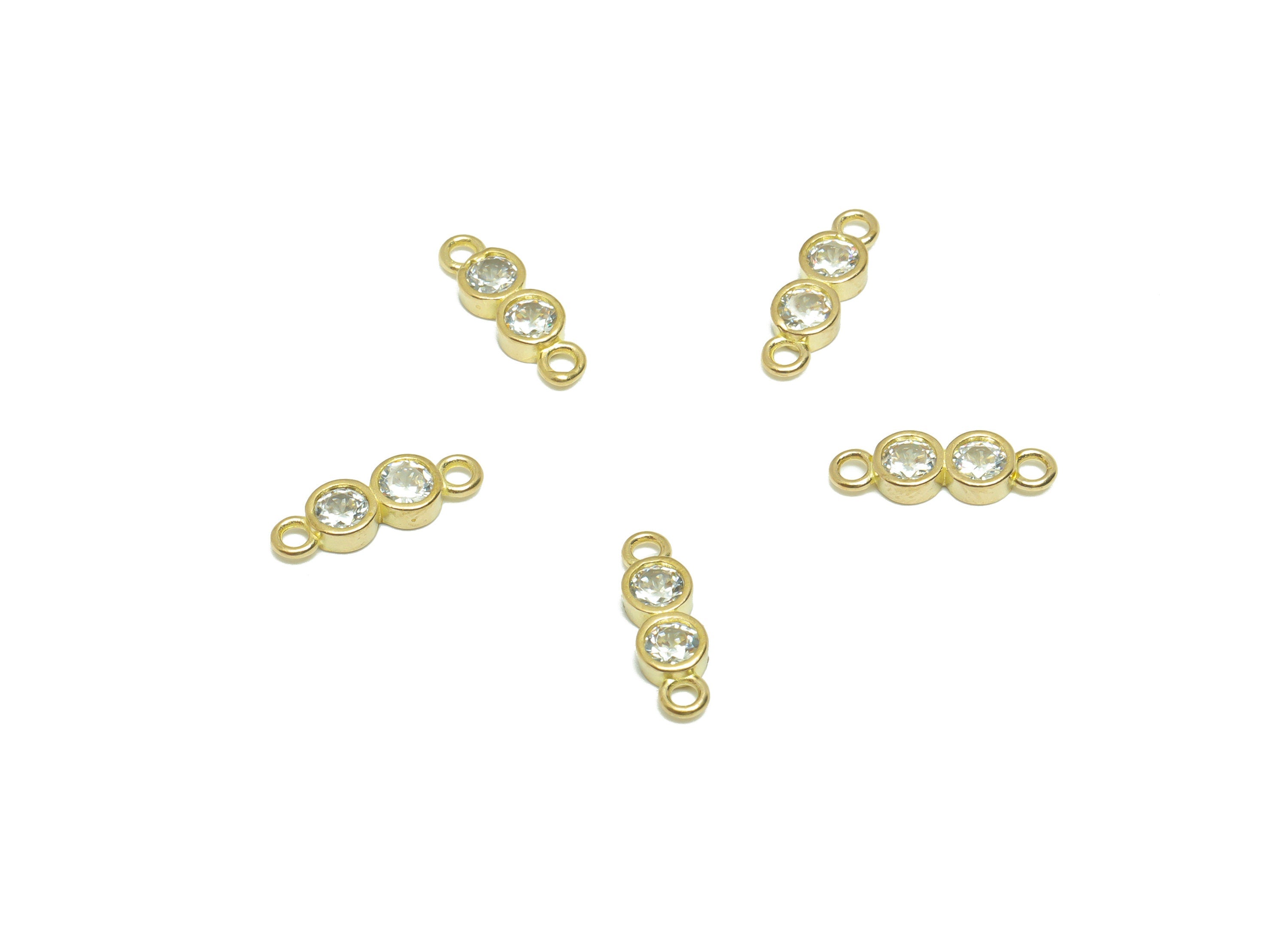 Brass CZ Round Earring Connector - Raw Brass Cubic Zircon Circle Earring Connector - Brass Mini Circle Connector - 11.74x3.82x1.9mm - PP9568 - DOMEDBAZAAR