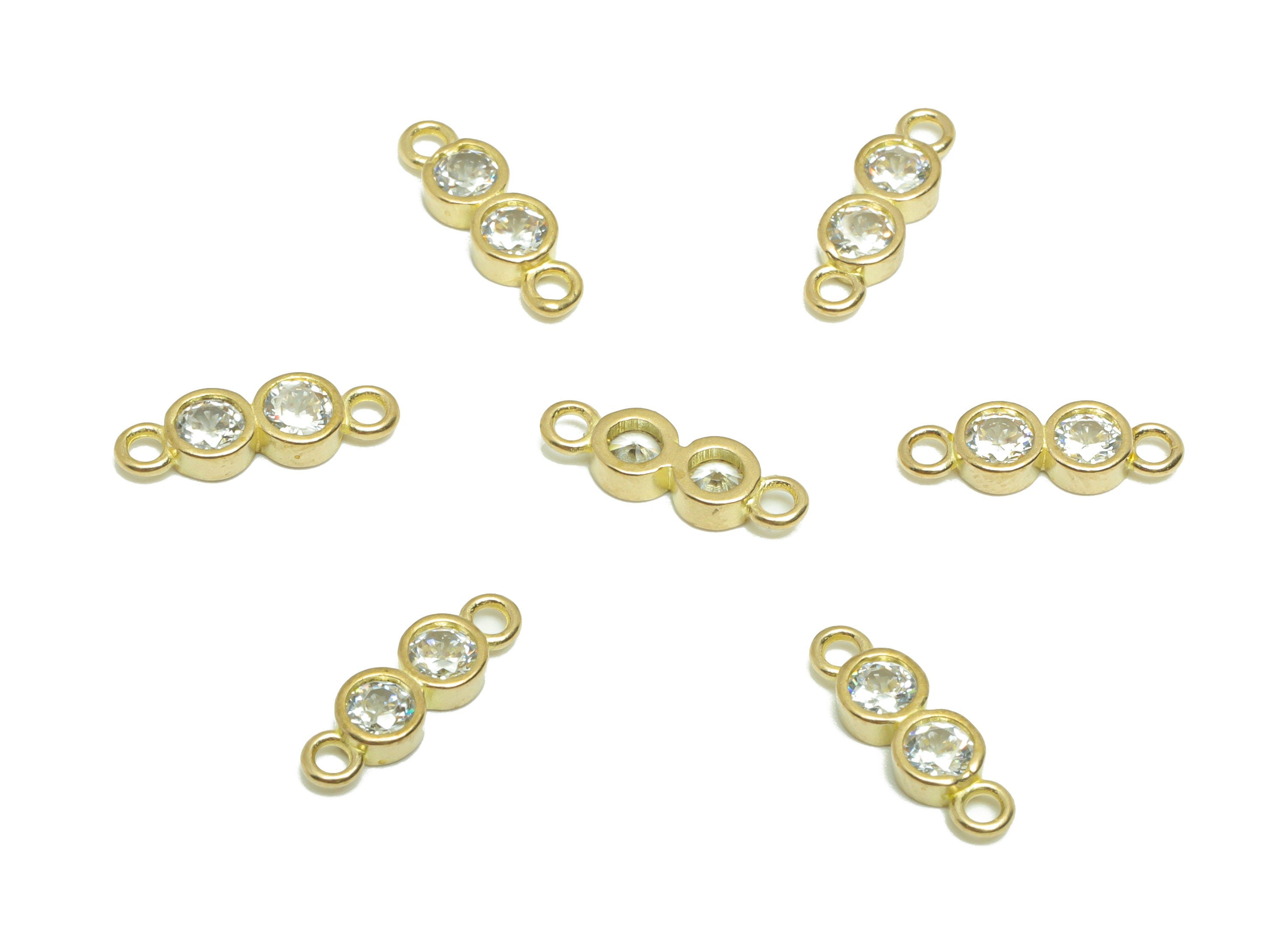 Brass CZ Round Earring Connector - Raw Brass Cubic Zircon Circle Earring Connector - Brass Mini Circle Connector - 11.74x3.82x1.9mm - PP9568 - DOMEDBAZAAR