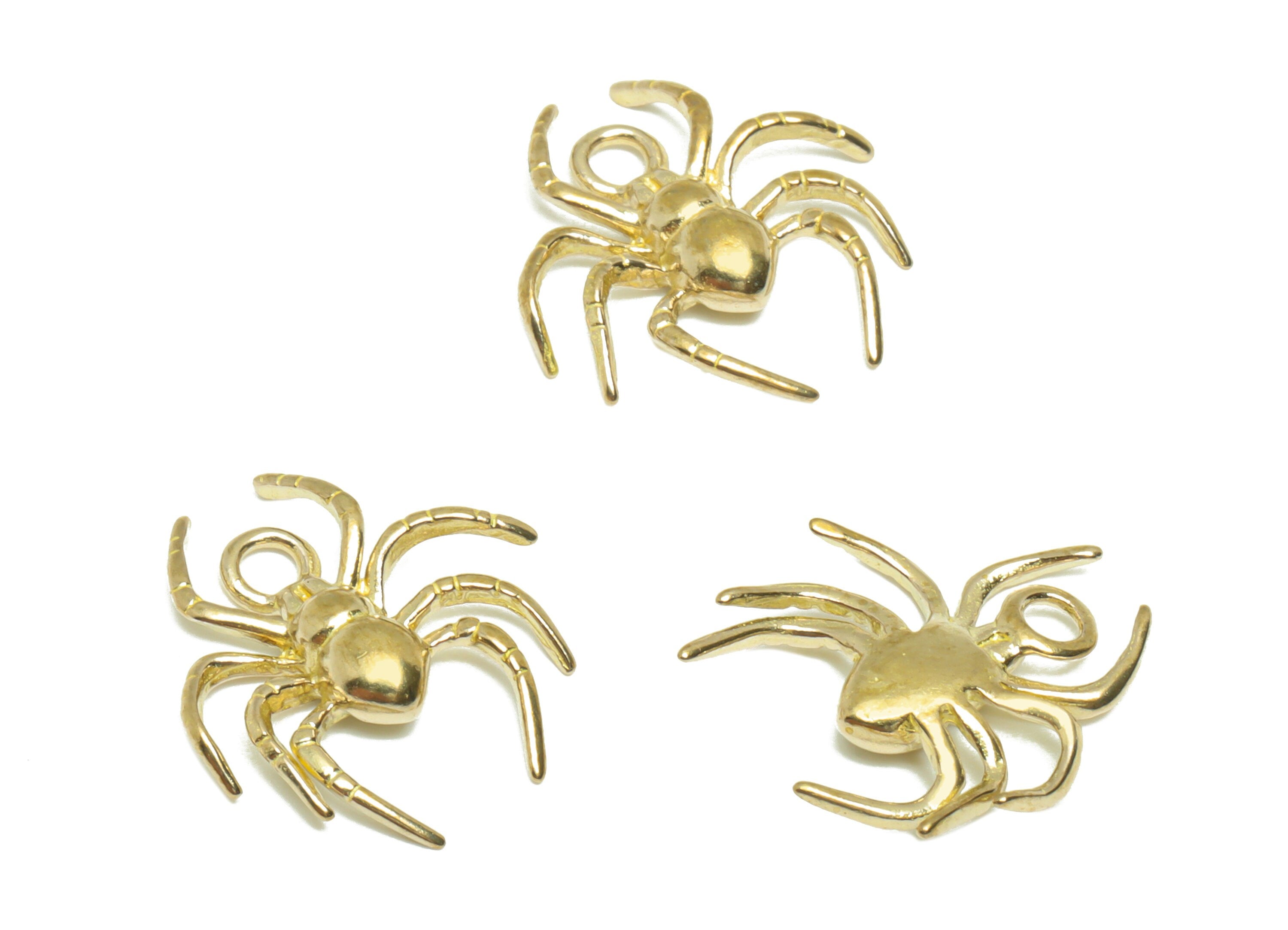 Brass Spider Earring Charm - Raw Brass Cubic Spider Figure Charm - Brass Inset Pendant - For Pendant - 17.4x15.7x2.99mm - PP9566 - DOMEDBAZAAR