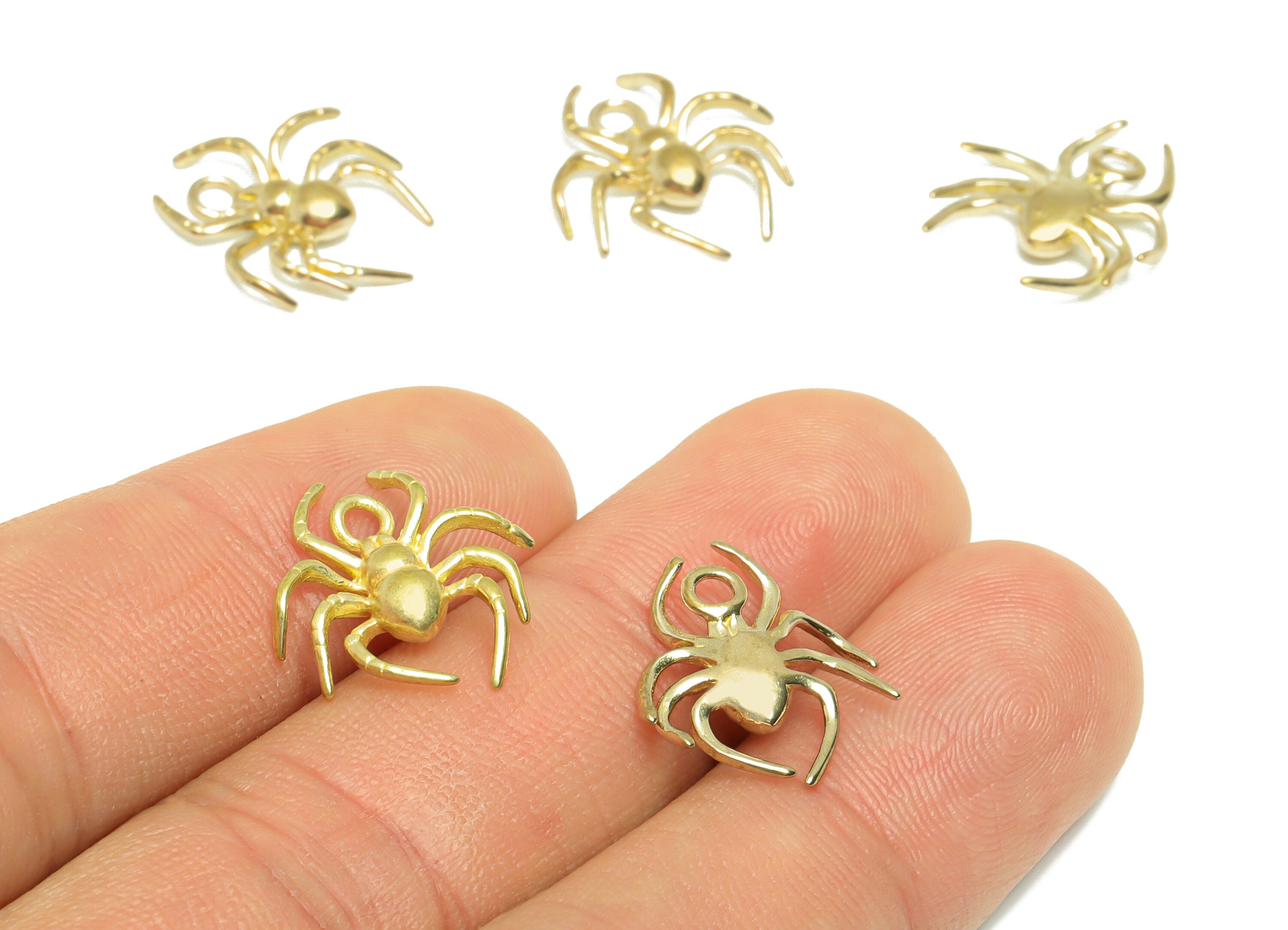 Brass Spider Earring Charm - Raw Brass Cubic Spider Figure Charm - Brass Inset Pendant - For Pendant - 17.4x15.7x2.99mm - PP9566 - DOMEDBAZAAR