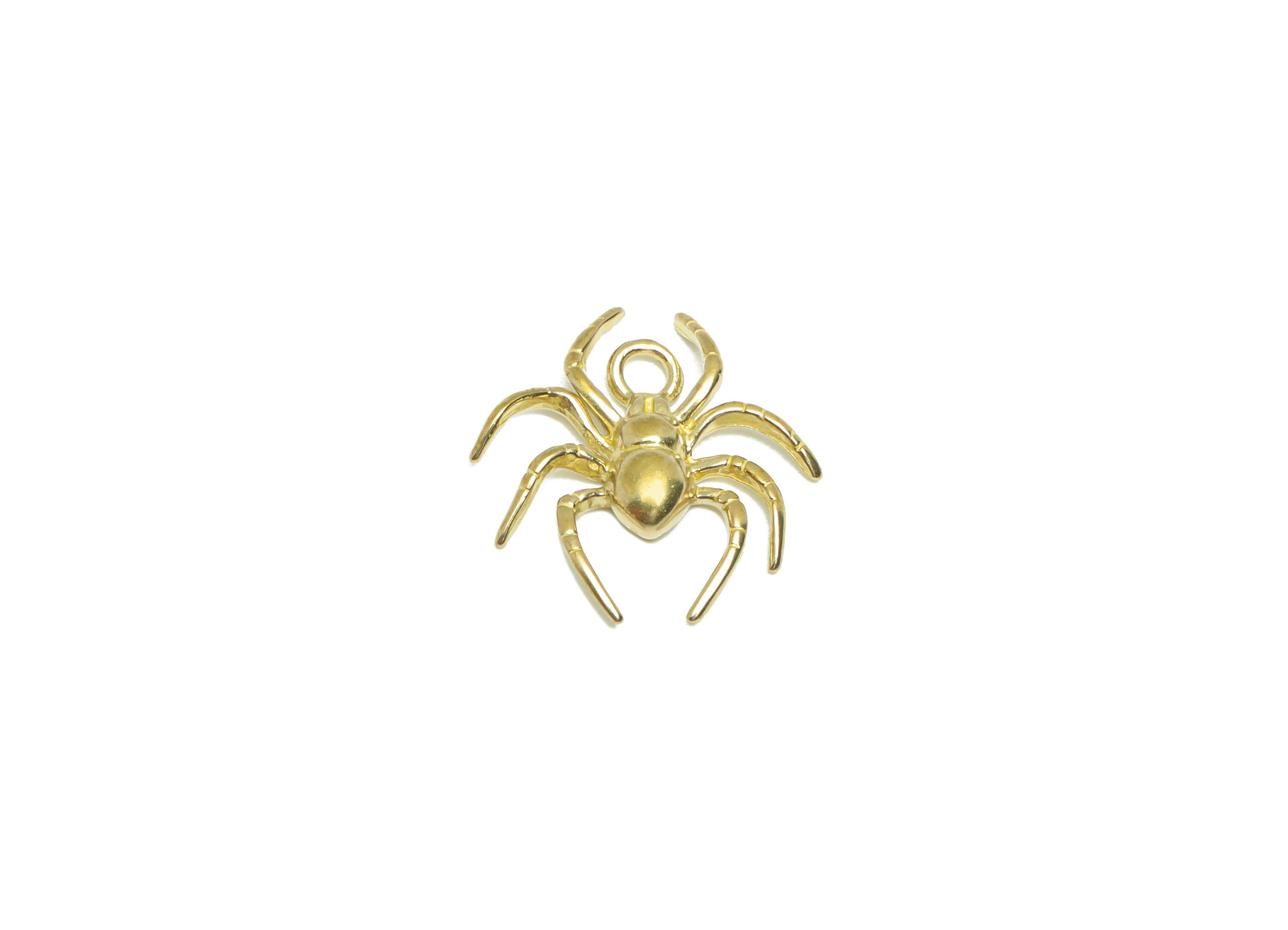 Brass Spider Earring Charm - Raw Brass Cubic Spider Figure Charm - Brass Inset Pendant - For Pendant - 17.4x15.7x2.99mm - PP9566 - DOMEDBAZAAR