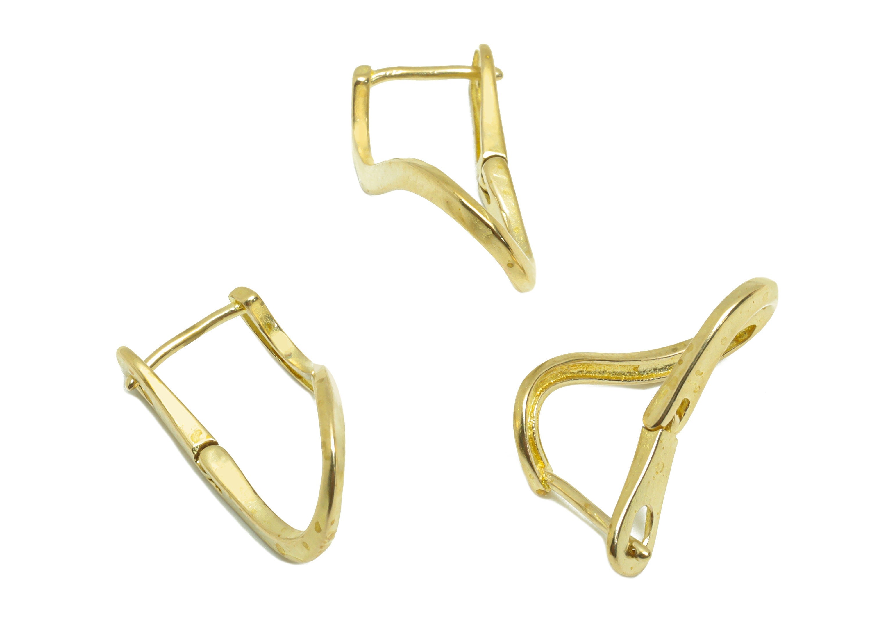 Brass Wavy English Lock Earring - Raw Brass Hoop English Lock Earring - Brass Wire Hoop Earring - English Lock - 18.3x10.8x4mm - PP9586 - DOMEDBAZAAR