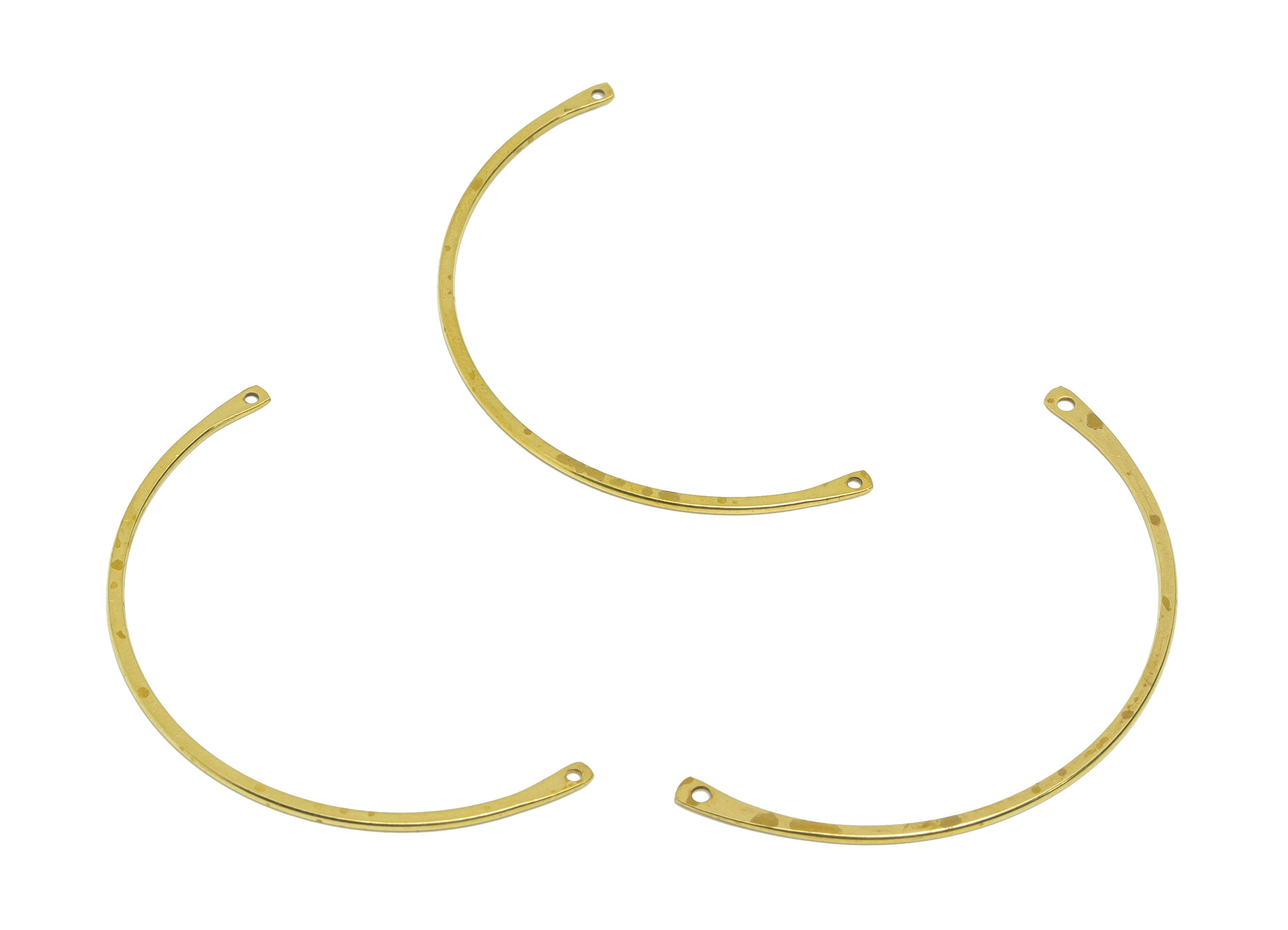 Brass Semi Circle Earring Connector - Raw Brass Hammered Half Moon Earring Connector - Curved Wire Earring Connector - 49x25x1mm - PP9433 - DOMEDBAZAAR