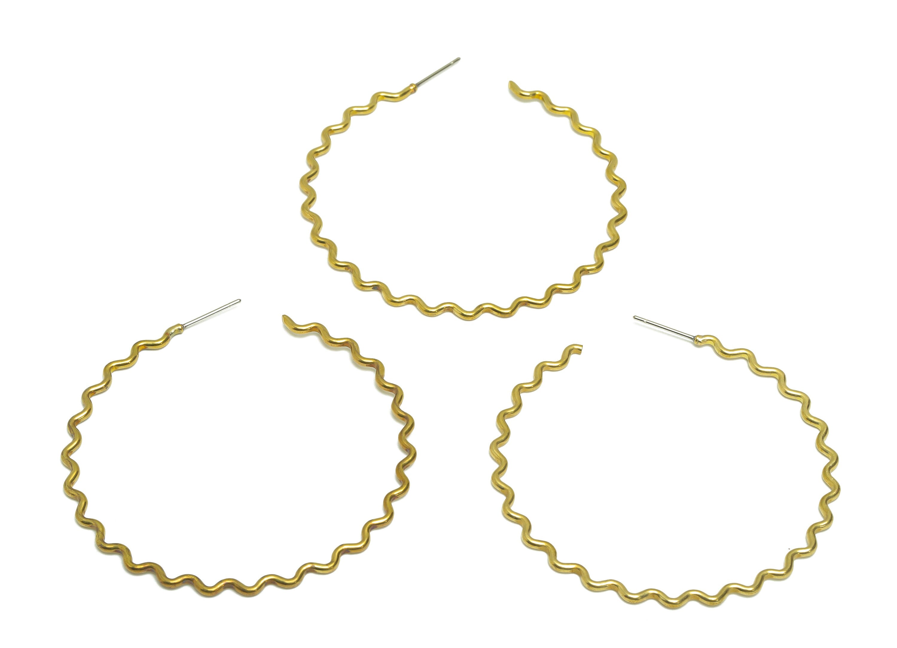 53mm Wire C Hoop Earring Stud - Raw Brass Wavy Hoop Earring Post - Brass Open Hoop Earring Post - Wavy Hoop Earring - 53.12x53x1mm - PP9364 - DOMEDBAZAAR