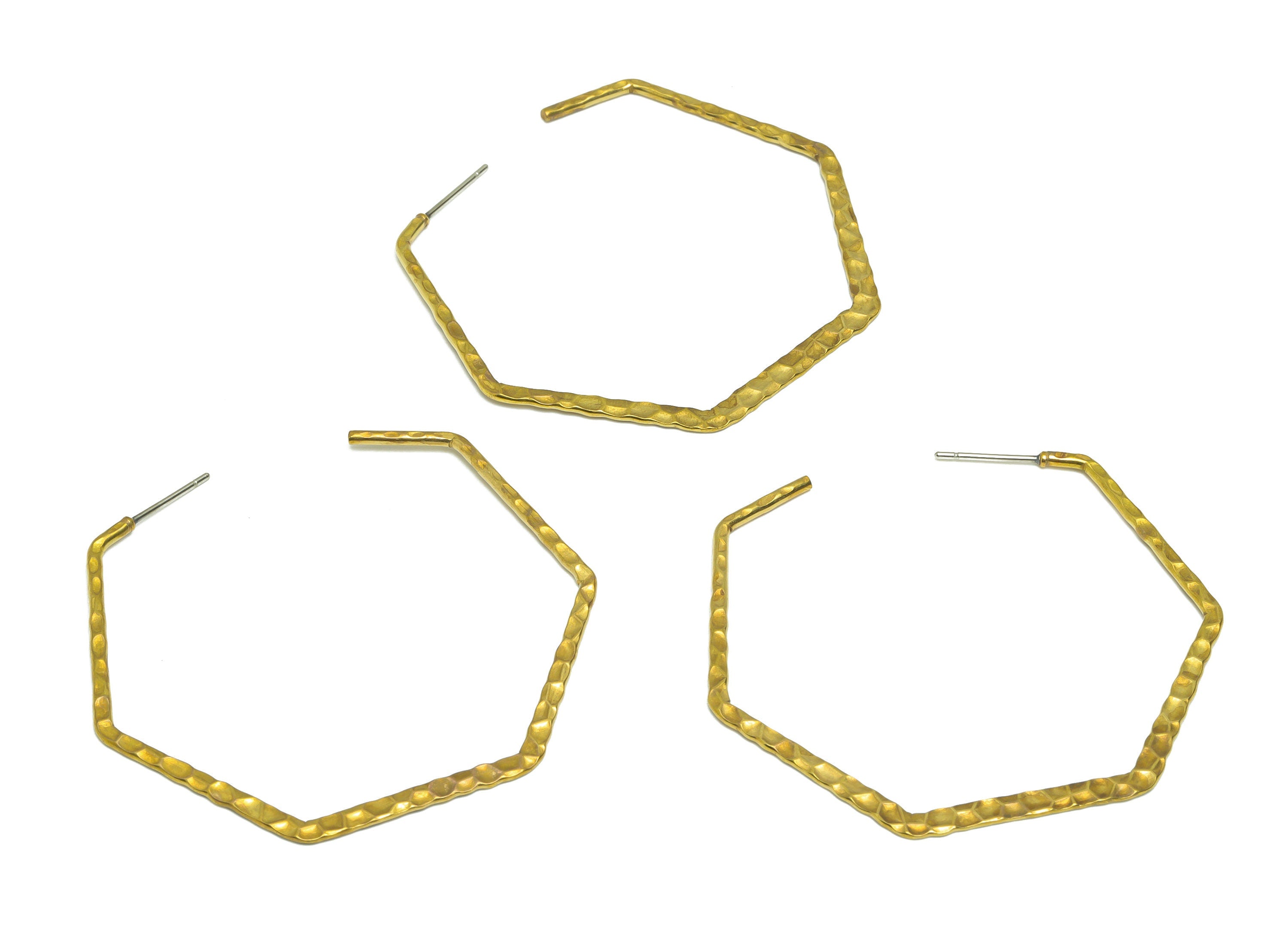 Hammered Hexagon C Hoop Earring - Raw Brass Hoop Earring Post - Brass Open Hoop Earring Post - Geometry Hoop Earring - 48x50x1mm - PP9376 - DOMEDBAZAAR