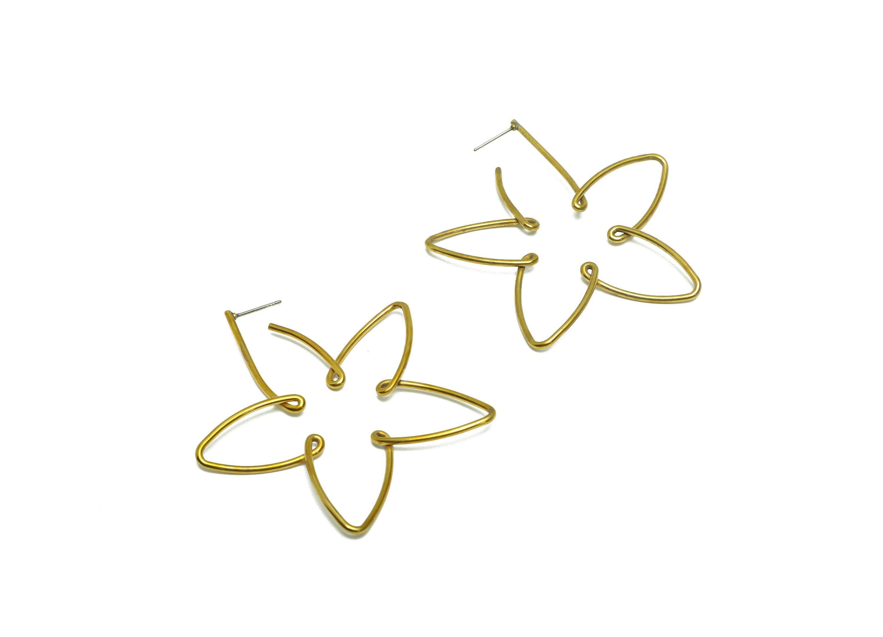 Brass Flower Wire Earring Stud - Raw Brass Wire Earring Post - Brass Star Earring Post - Flower Earring Post - 57.64x52.2x1.4mm - PP9348 - DOMEDBAZAAR