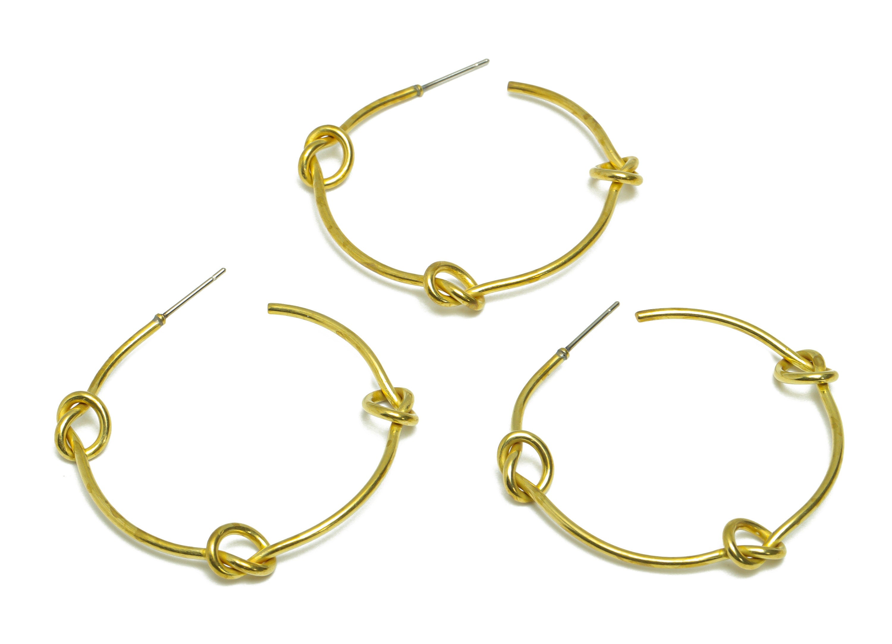 Brass Knot Wire Hoop Earring Stud - Raw Brass Hoop Earring Post - Brass Hoop Earring Post - Knot Wire C Hoop Earring - 44x41x1mm - PP9355 - DOMEDBAZAAR
