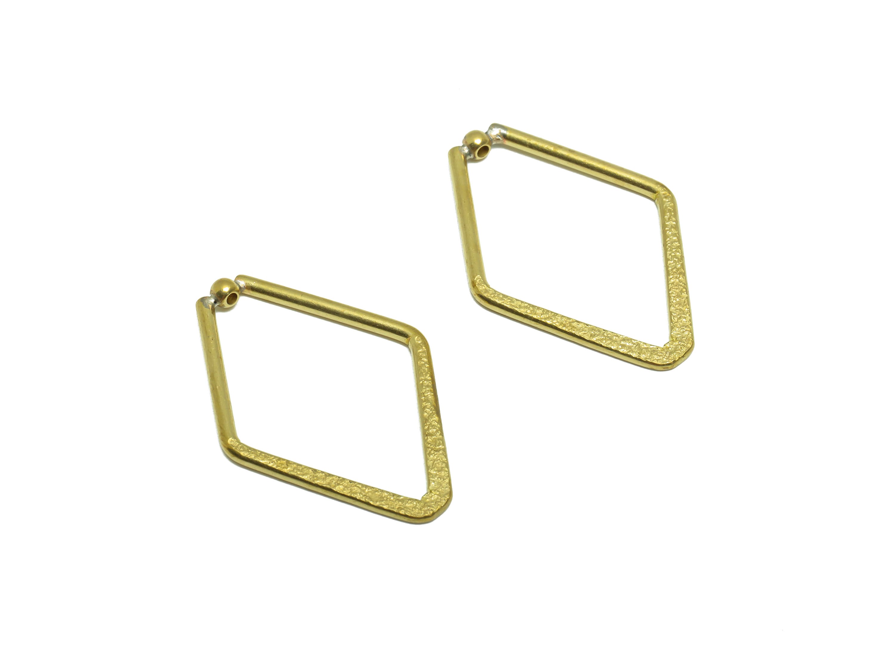 Brass Diamond Earring Charm - Raw Brass Textured Earring Charm - Hammered Rhombic Earring Charm - Bead Pendant - 28.26x19.27x1.29mm - PP9366 - DOMEDBAZAAR